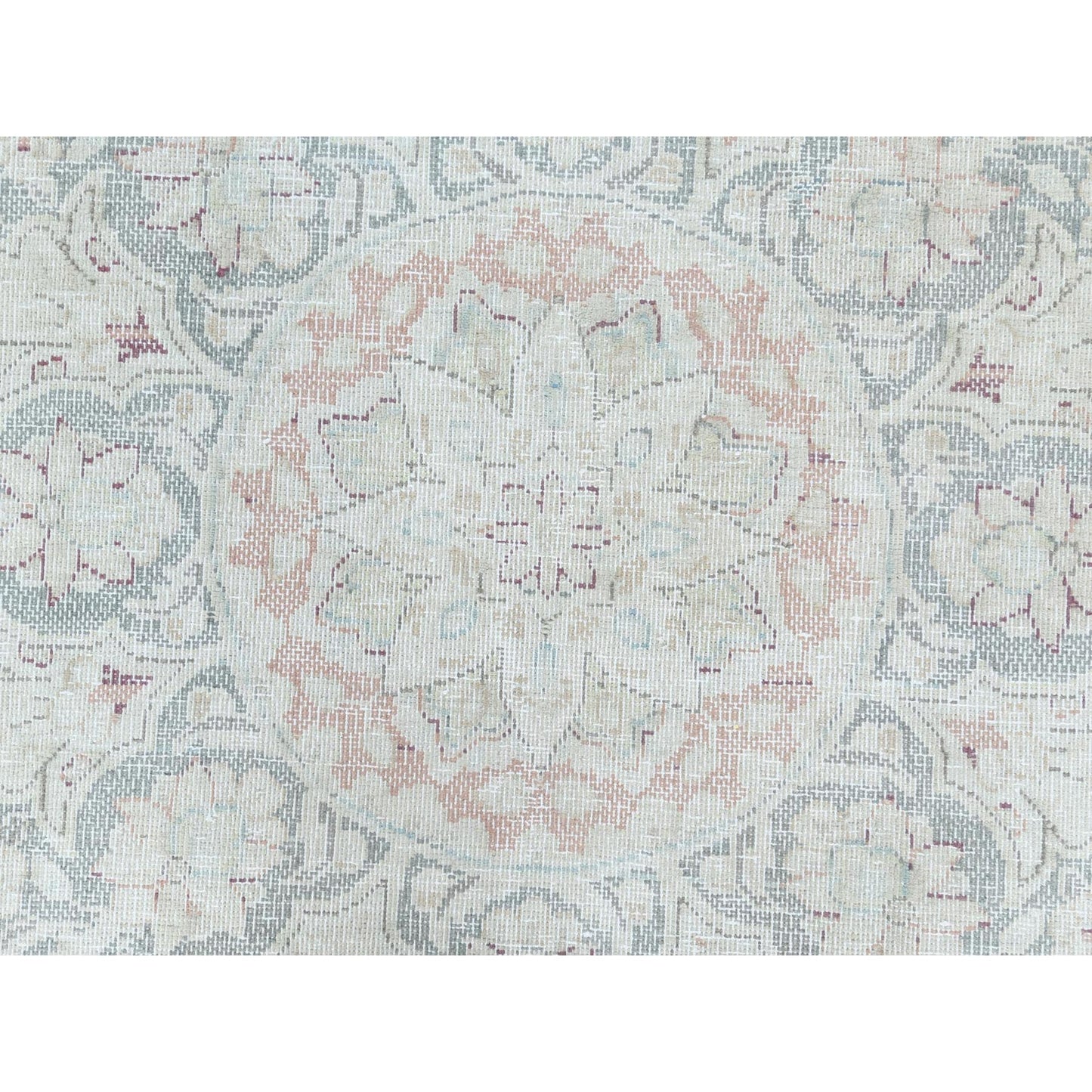 9'8"X12'10" Worn Wool Hand Knotted Ivory Vintage Farsian Karman Rug
