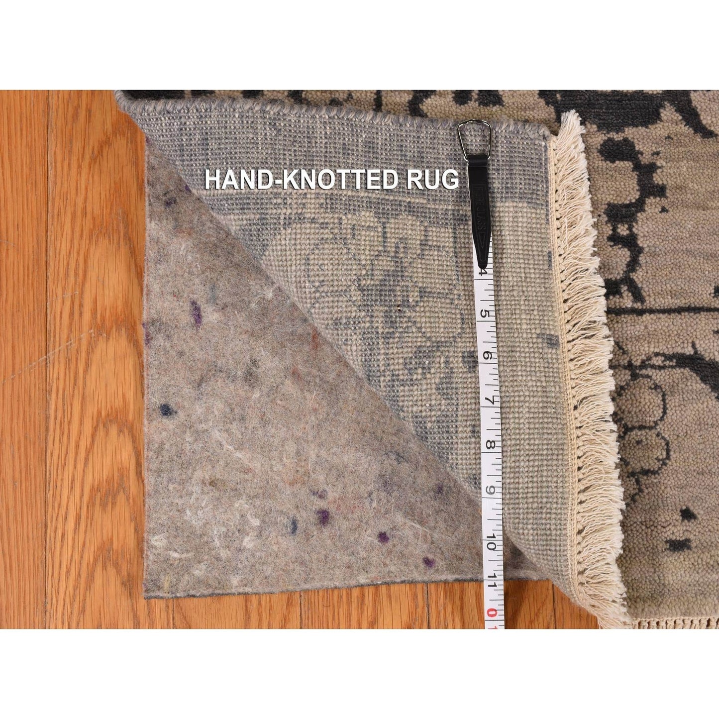 9'1"X12' Tan Color Erased Zoroastrian Design Wool & Silk Hand Knotted Rug