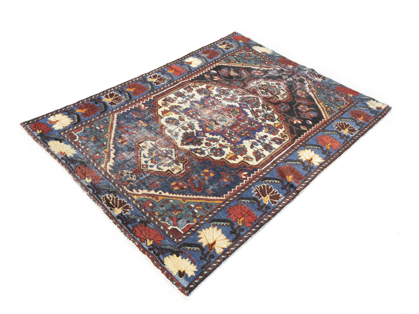 4X6 Ft Semi-Antique Oriental Rug Boho Floral