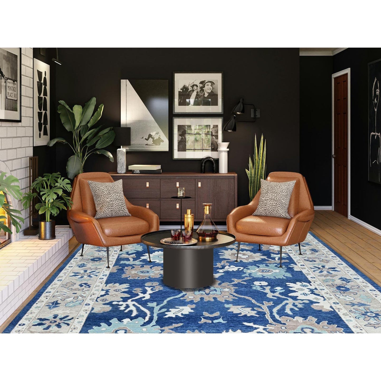 10'4"X13'6" Blue Afghan Oushak All Over Leaf Design Wool Hand Knotted Rug