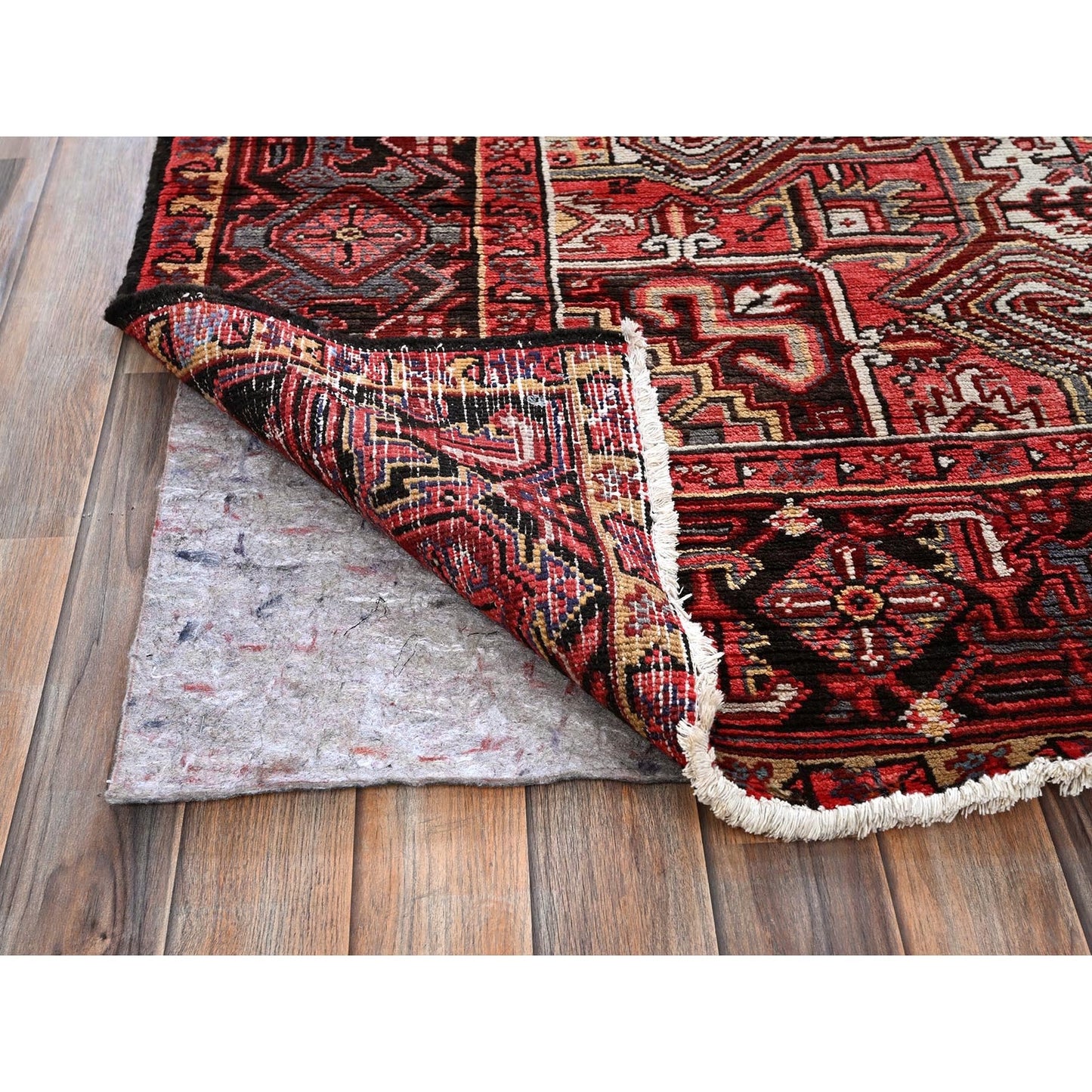 7'10"X10'6" Blush Red Vintage Zoroastrian Heris Pure Wool Hand Knotted Rug