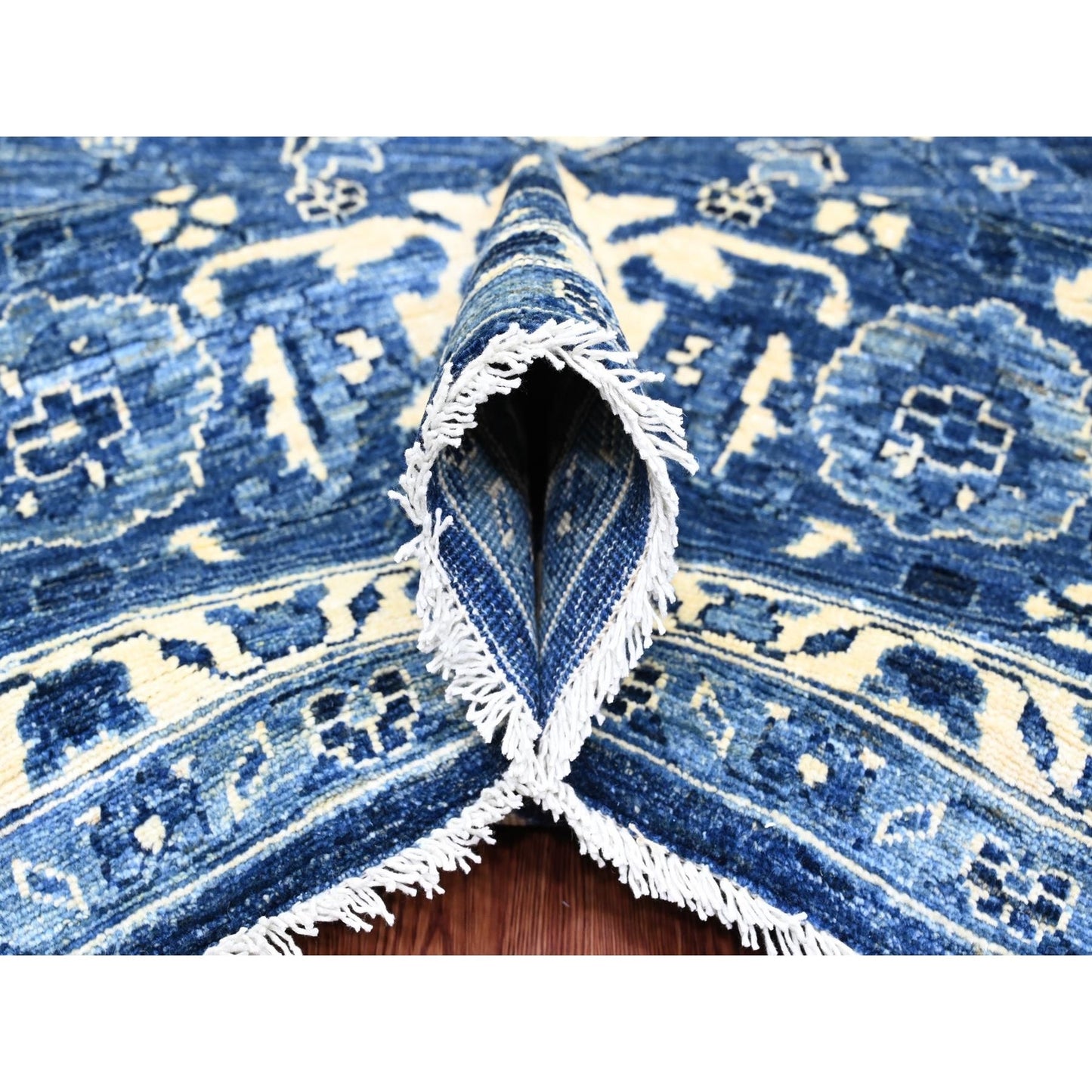 10'X13'10" Denim Blue Seeripe Heris Revival Ghazni Wool Hand Knotted Rug