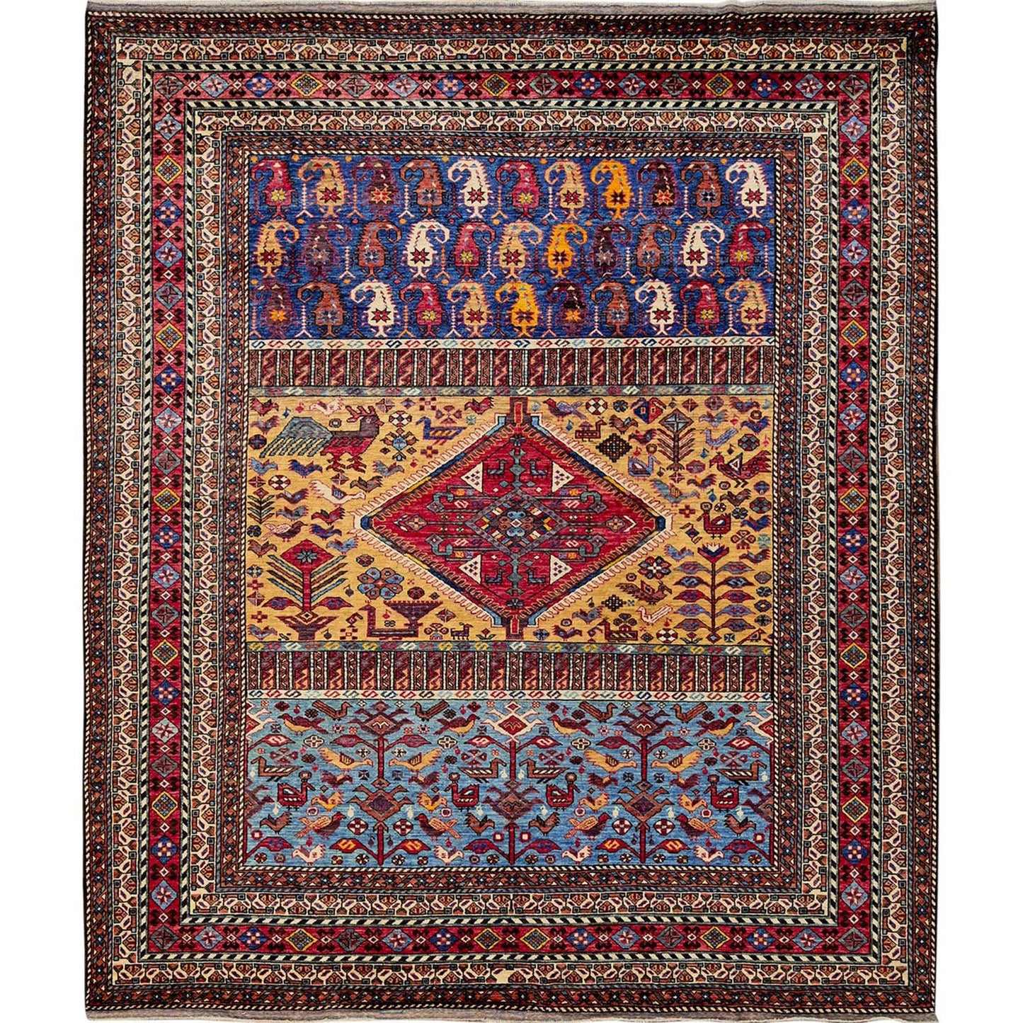 8'7"X10' Yellow Afghan Ersari With Turkish Knot Hand Knotted 100% Wool Rug