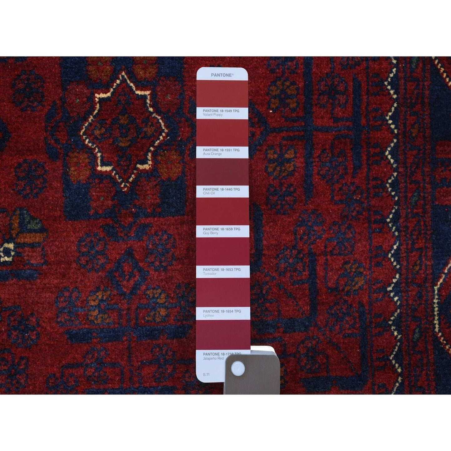 2'8"X9'6" Red Tribal Design Hand Knotted Afghan Khamyab Wool Runner Rug