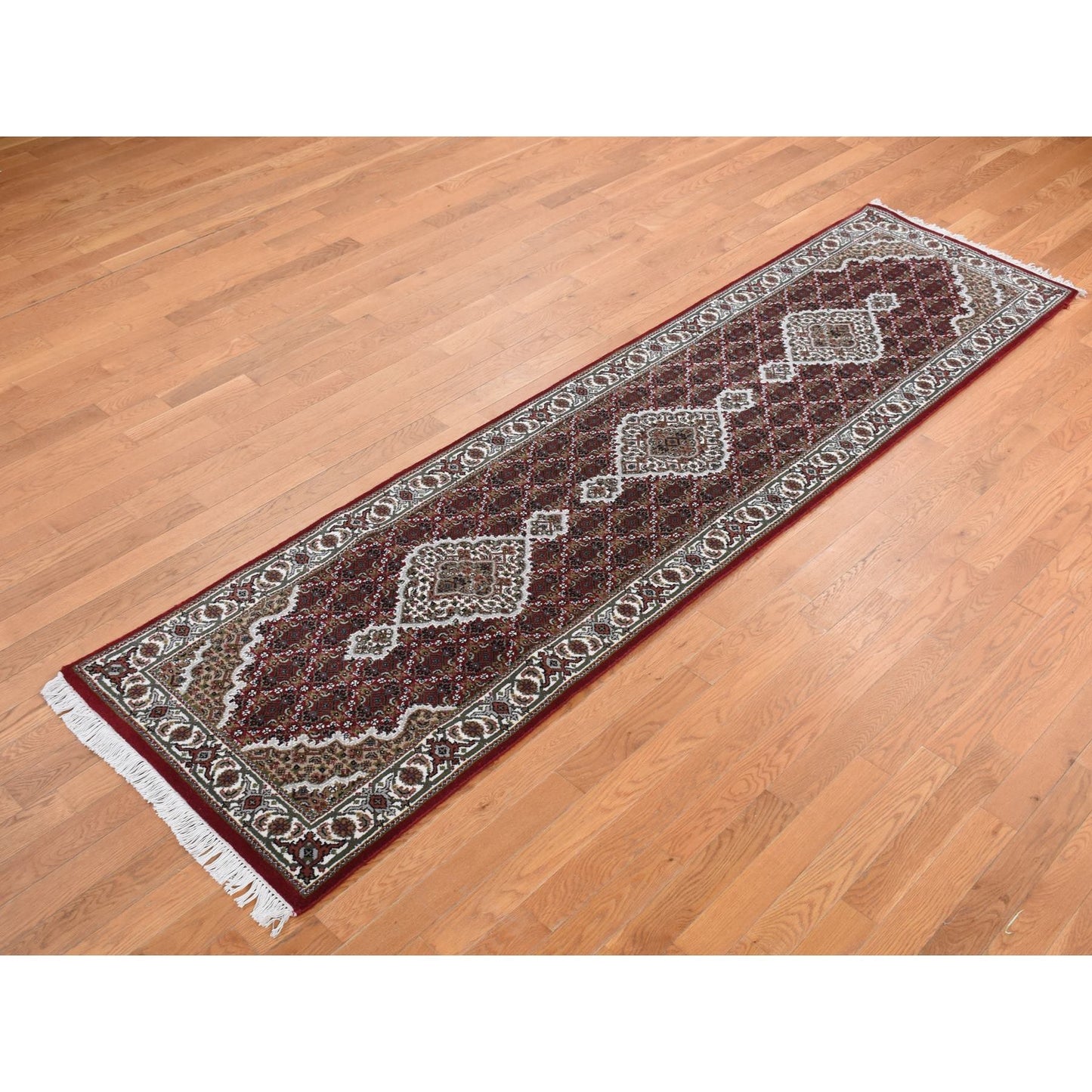 2'8"X10'5" Sangria Red Tebraz Mahi Pure Wool Hand Knotted Runner Rug