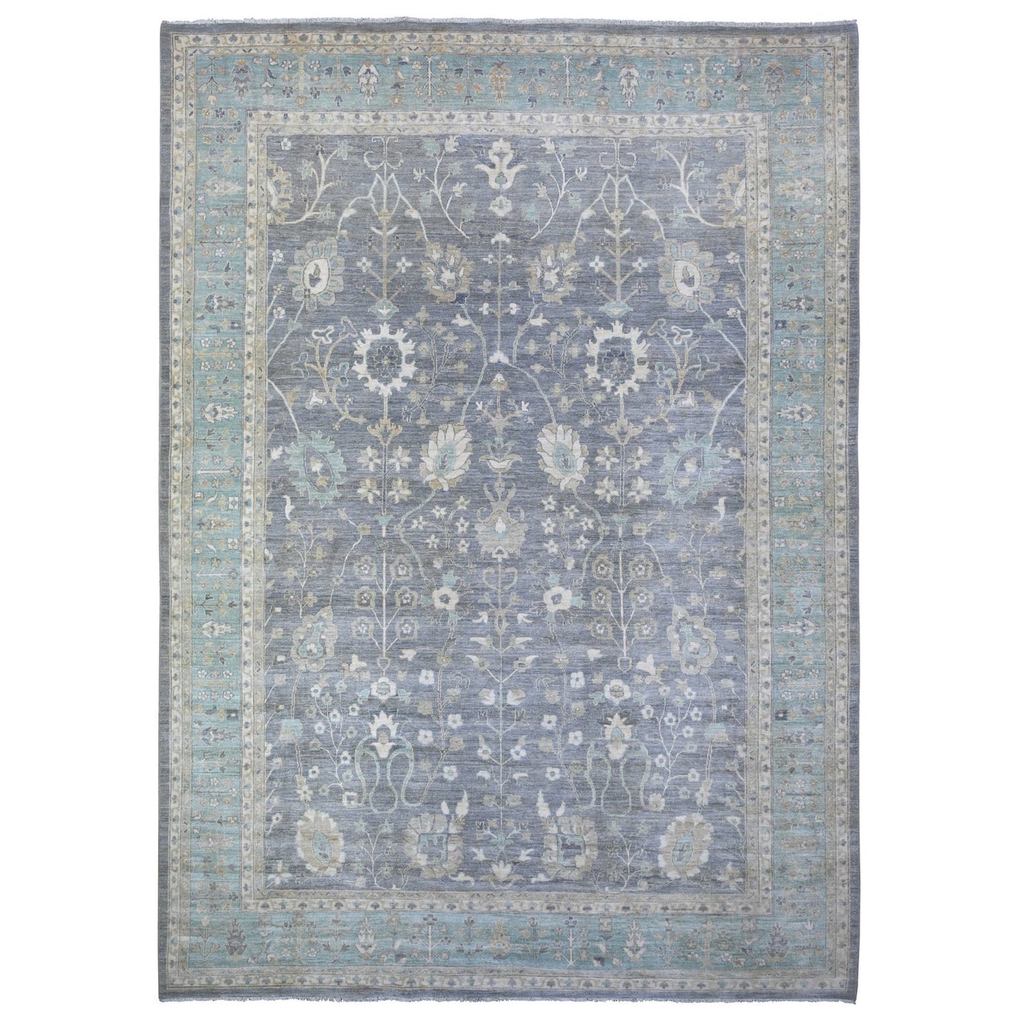 10'2"X14' Sabre Gray Peshawar Mahal Design Hand Knotted Wool Oriental Rug