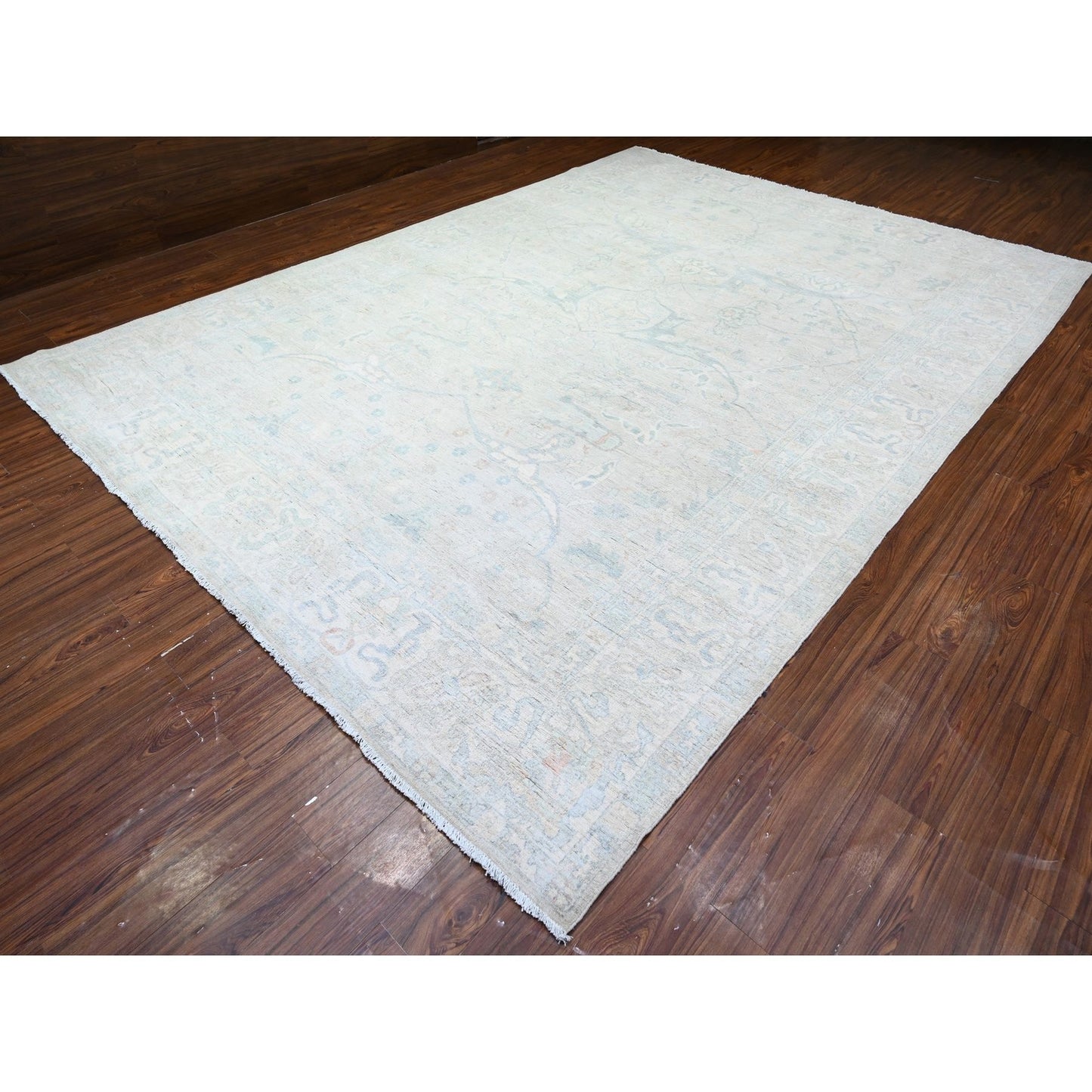 9'9"X13'8" Gray White Wash Peshawar Hand Knotted Natural Wool Rug