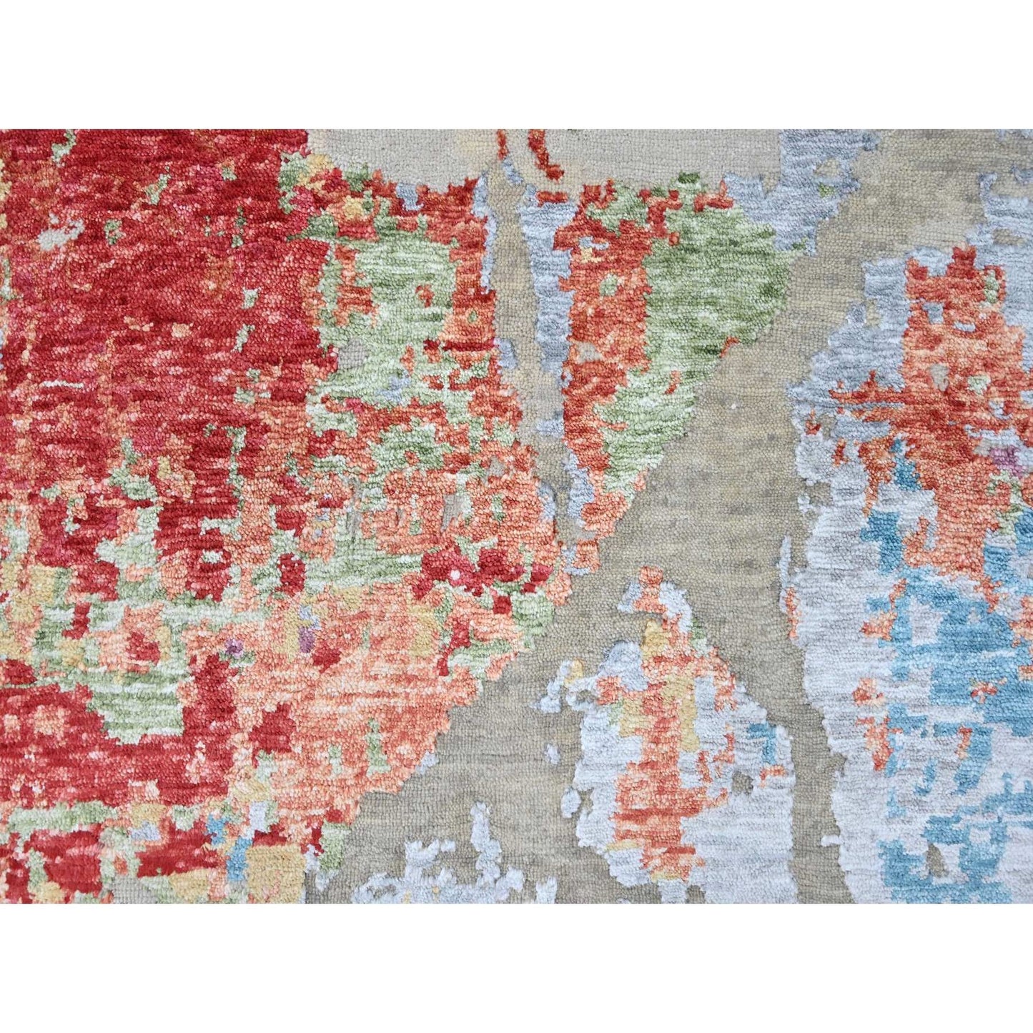 9'1"X12' Ruby Red Abstract Design Wool And Silk Hand Knotted Modern Rug