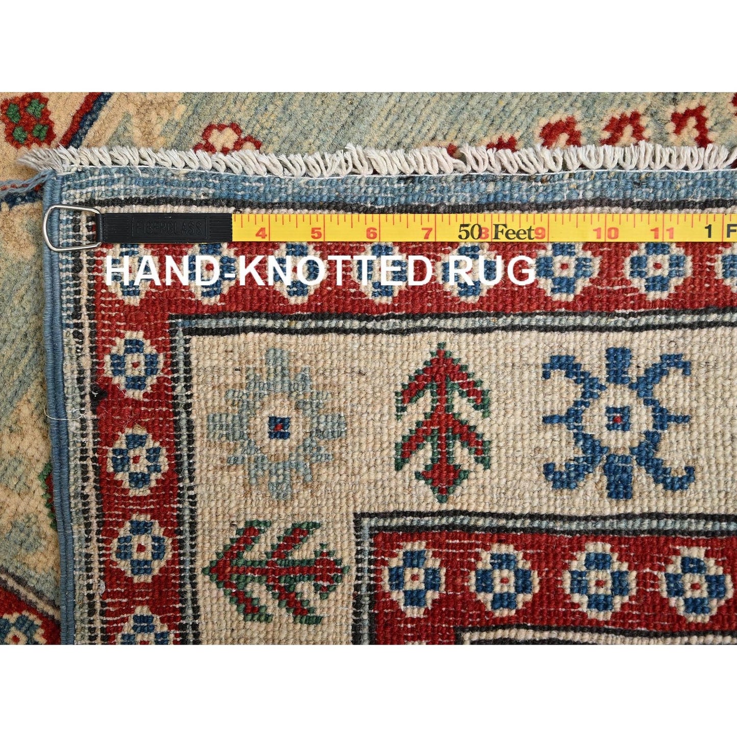 2'10"X13'7" Ivory Kazak With Geometric Design Hand Knotted Rug Wool Runner