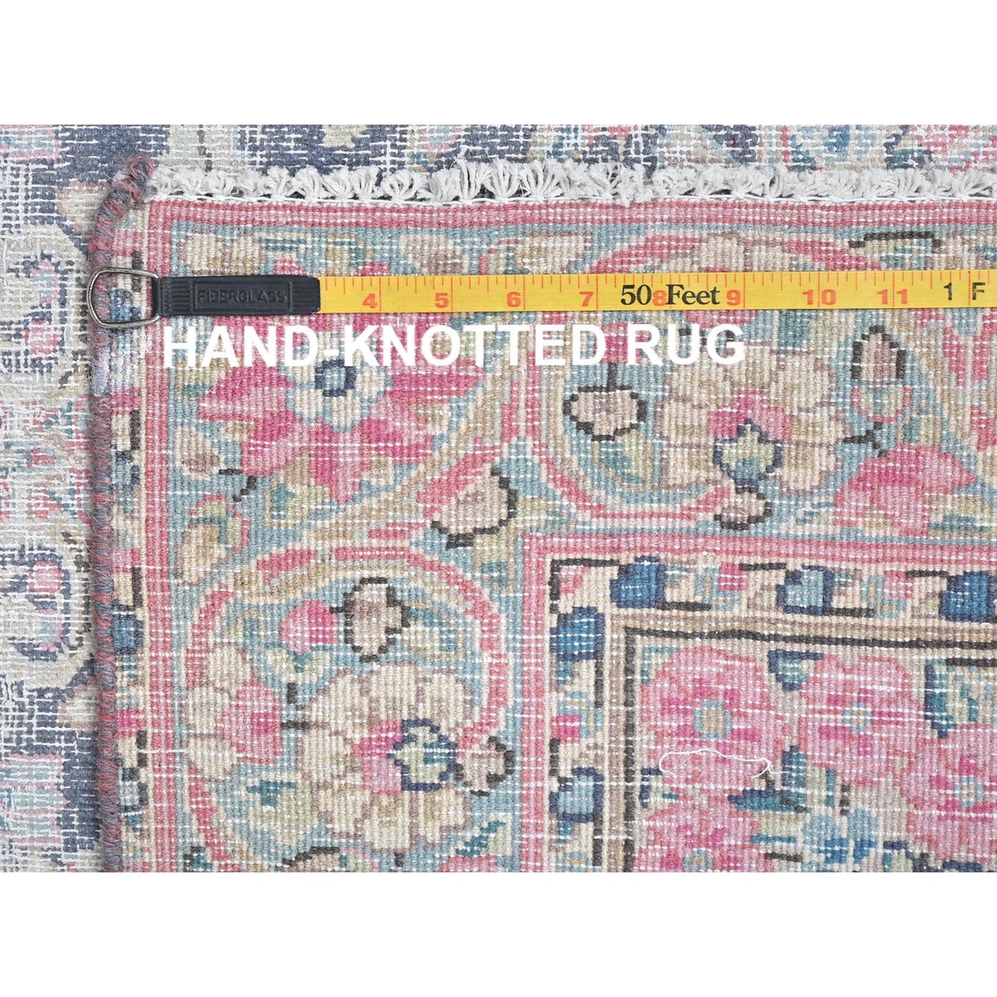 3'7"X5'9" Blue Hand Knotted Old Farsian Karman Worn Wool Oriental Rug