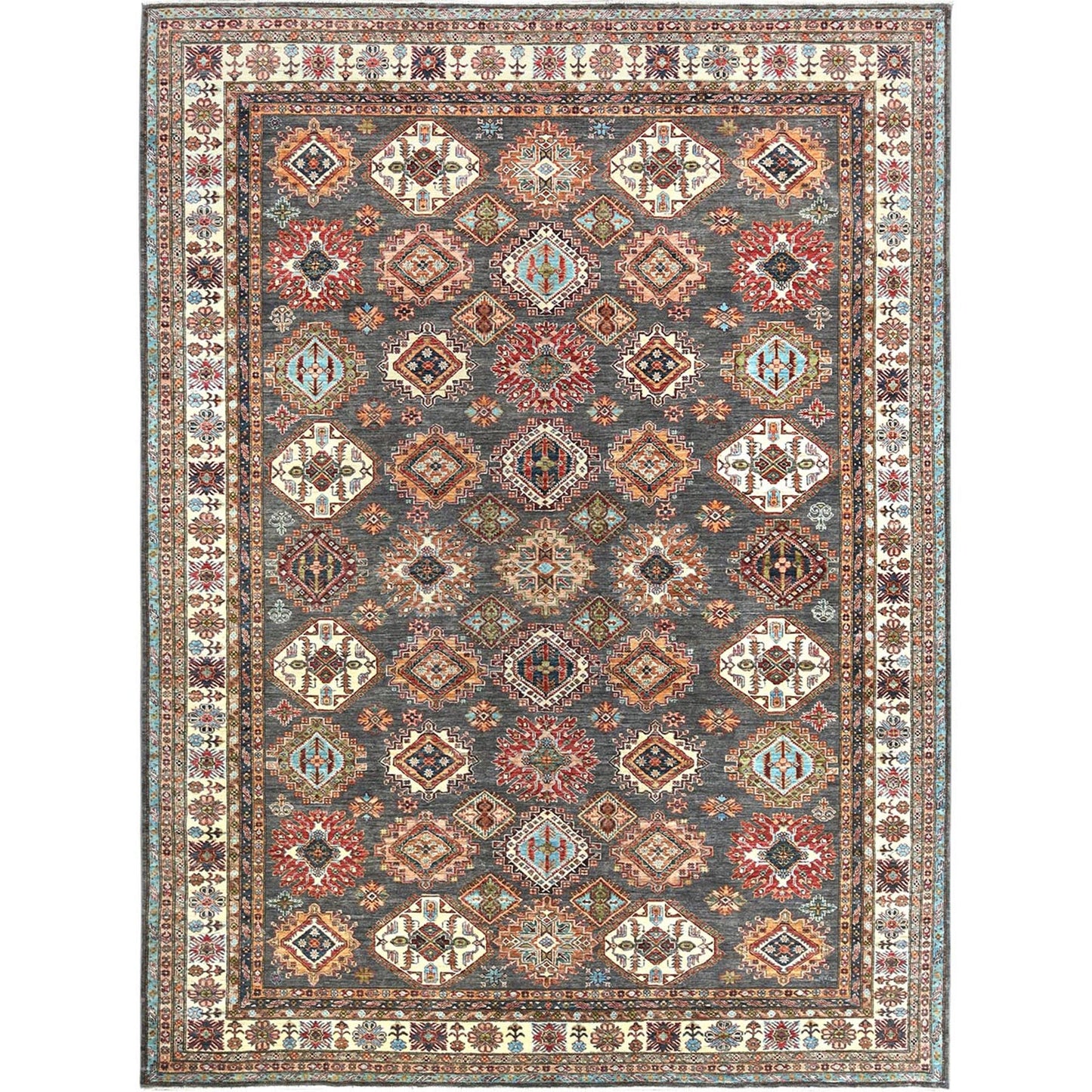 10'3"X13'10" Stone Gray Soft Wool Hand Knotted Afghan Super Kazak Rug