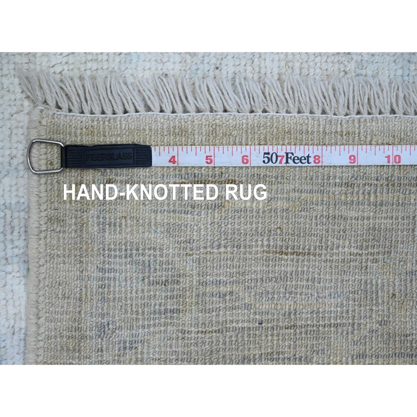 2'9"X7'7" White Angora Oushak Leaf Design Hand Knotted Wool Runner Rug
