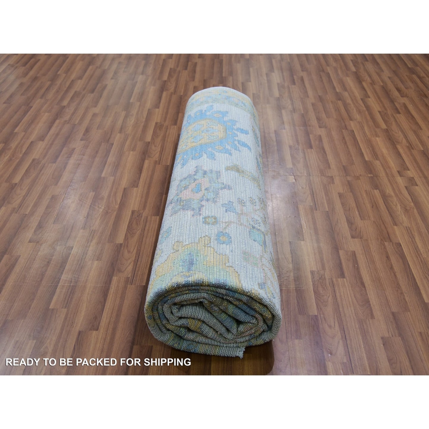 10'1"X14' Daisy Ivory Hand Knotted Oushak Weave And Design Pure Wool Rug