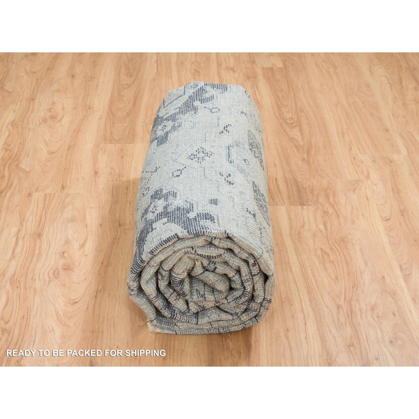 8'10"X11'10" Silver Gray Pure Wool Hand Knotted Anatolian Design Rug