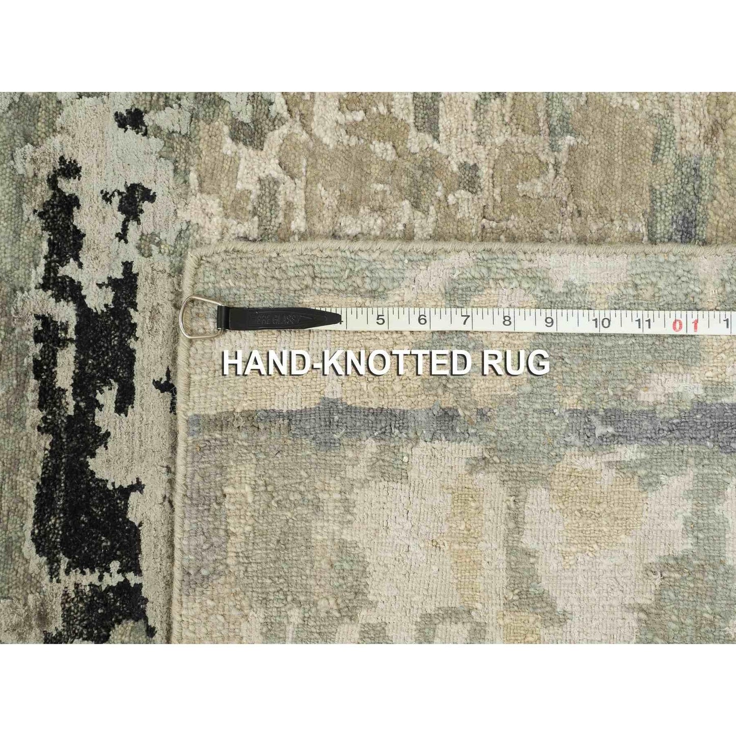 4'X6' Silver, Blue Wool And Silk Modern Abstract Design Hand Knotted Rug