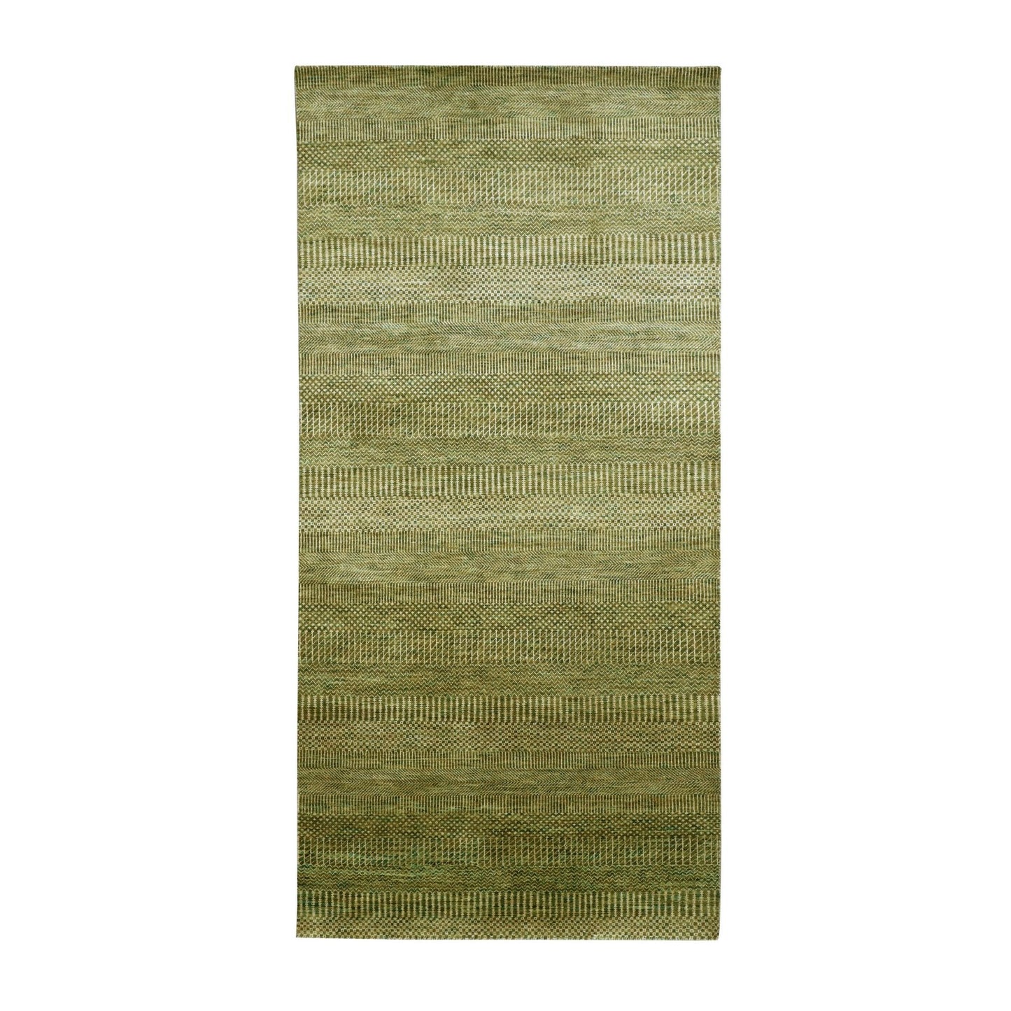 3'10"X8' Brown Hand Knotted Modern Grass Design Wool And Silk Runner Rug