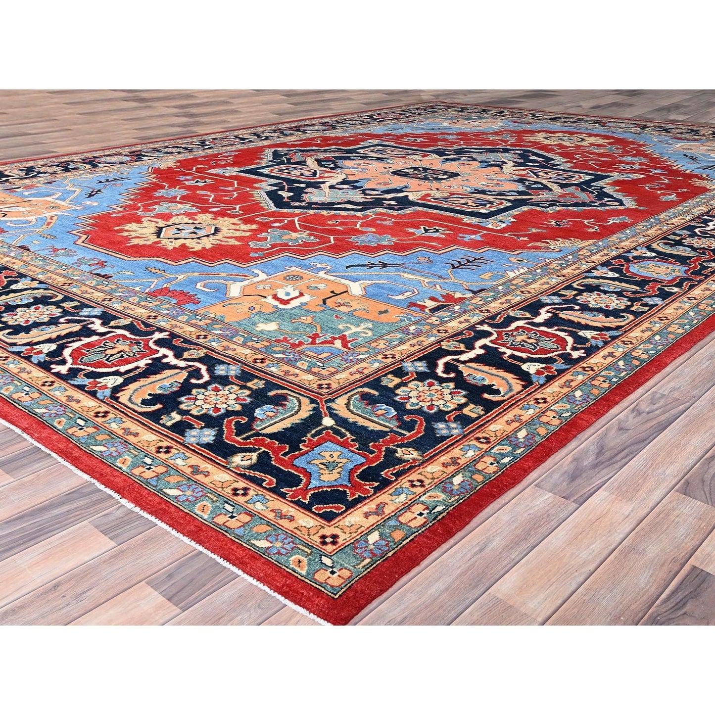 12'X17'2" Venetian Red Hand Knotted Wool Seeripe And Heris Oversized Rug