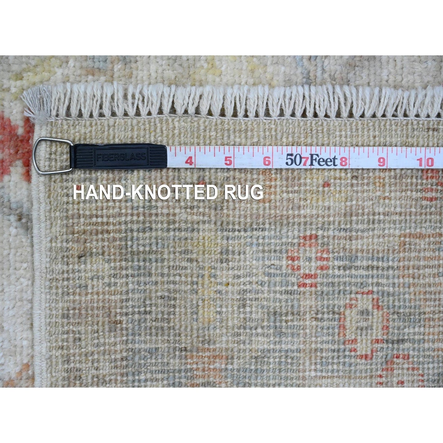 4'X12'3" White Angora Oushak Leaf Design Hand Knotted All Wool Runner Rug