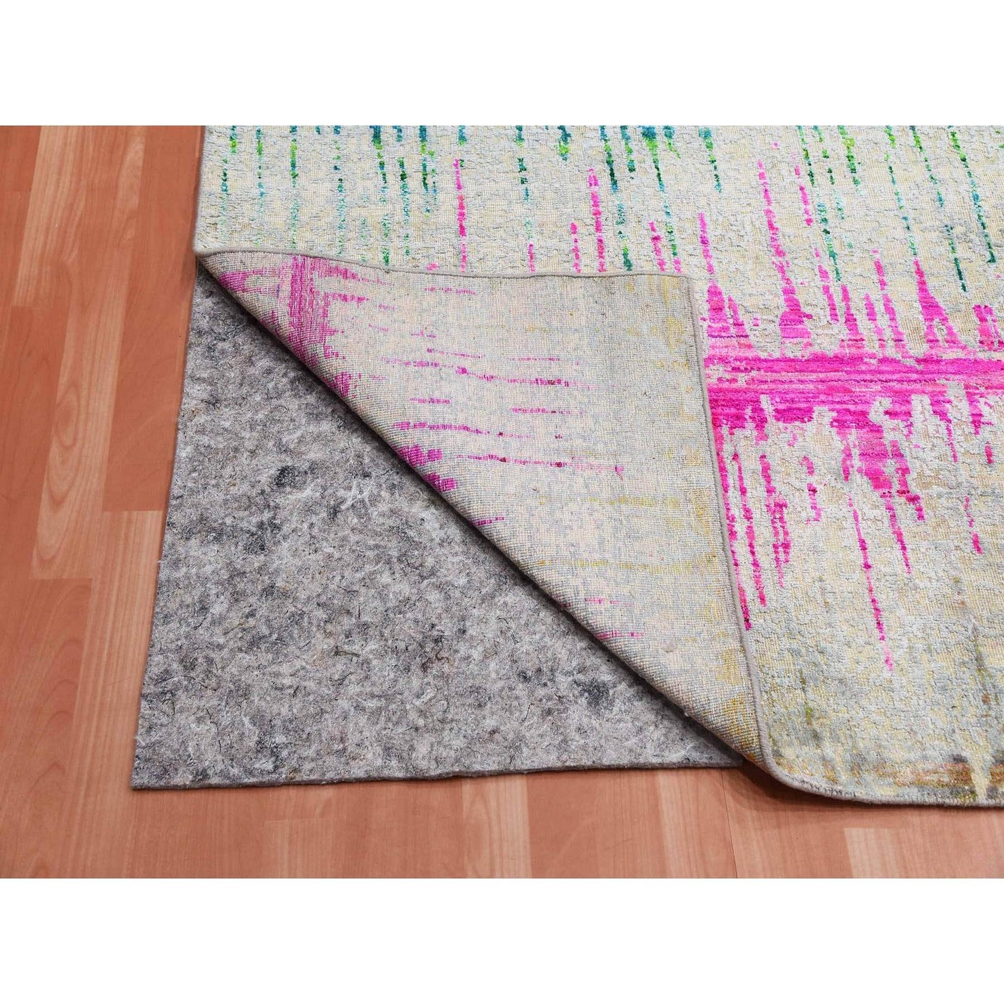 9'1"X12' Ivory The Cardiac Sari Silk With Wool Hand Knotted Rug