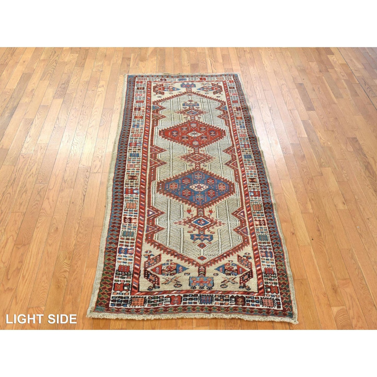 3'7"X8' Ivory Antique Zoroastrian Serrib Hand Knotted Wool Runner Rug