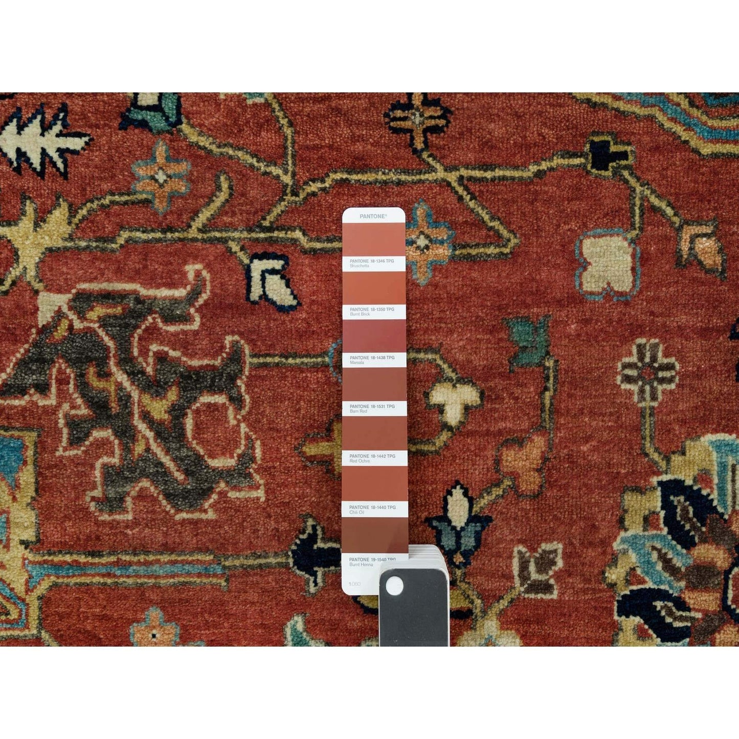 10'X10' Henna Red Antiqued Heris Hand Knotted Wool Square Oriental Rug