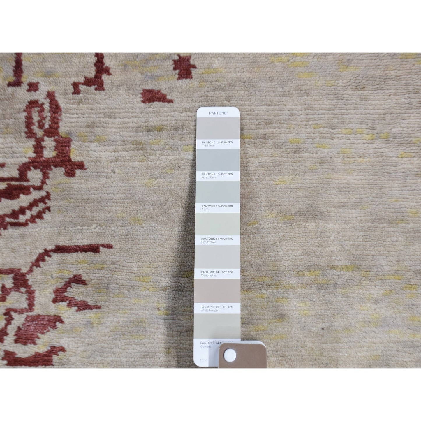 9'X11'9" Beige Broken Heris Design Wool And Silk Hand Knotted Rug