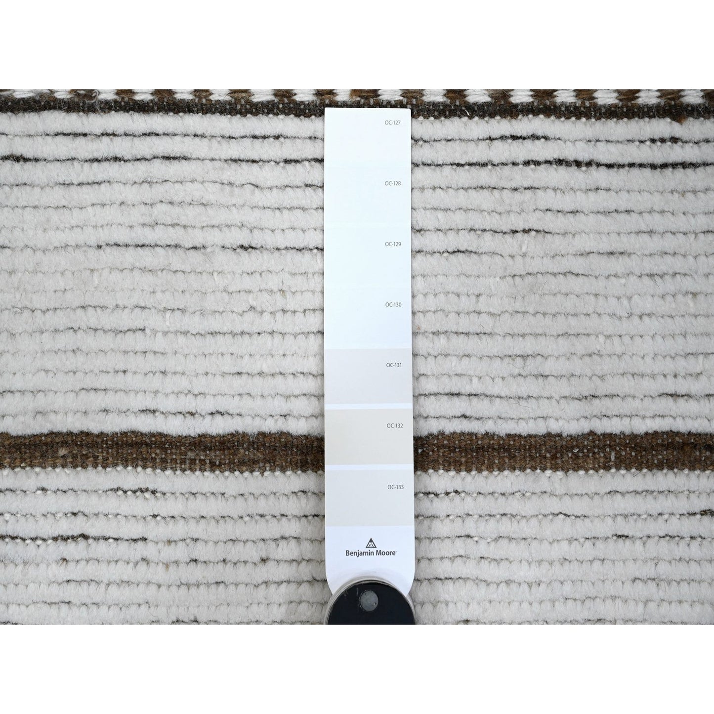 10'X14'5" Daisy White Hand Knotted Horizontal Line Pattern Moroccan Rug