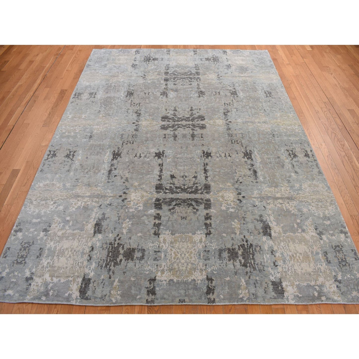 9'X11'7" Gray Modern Nepali Weave Wool And Silk Hand Knotted Rug