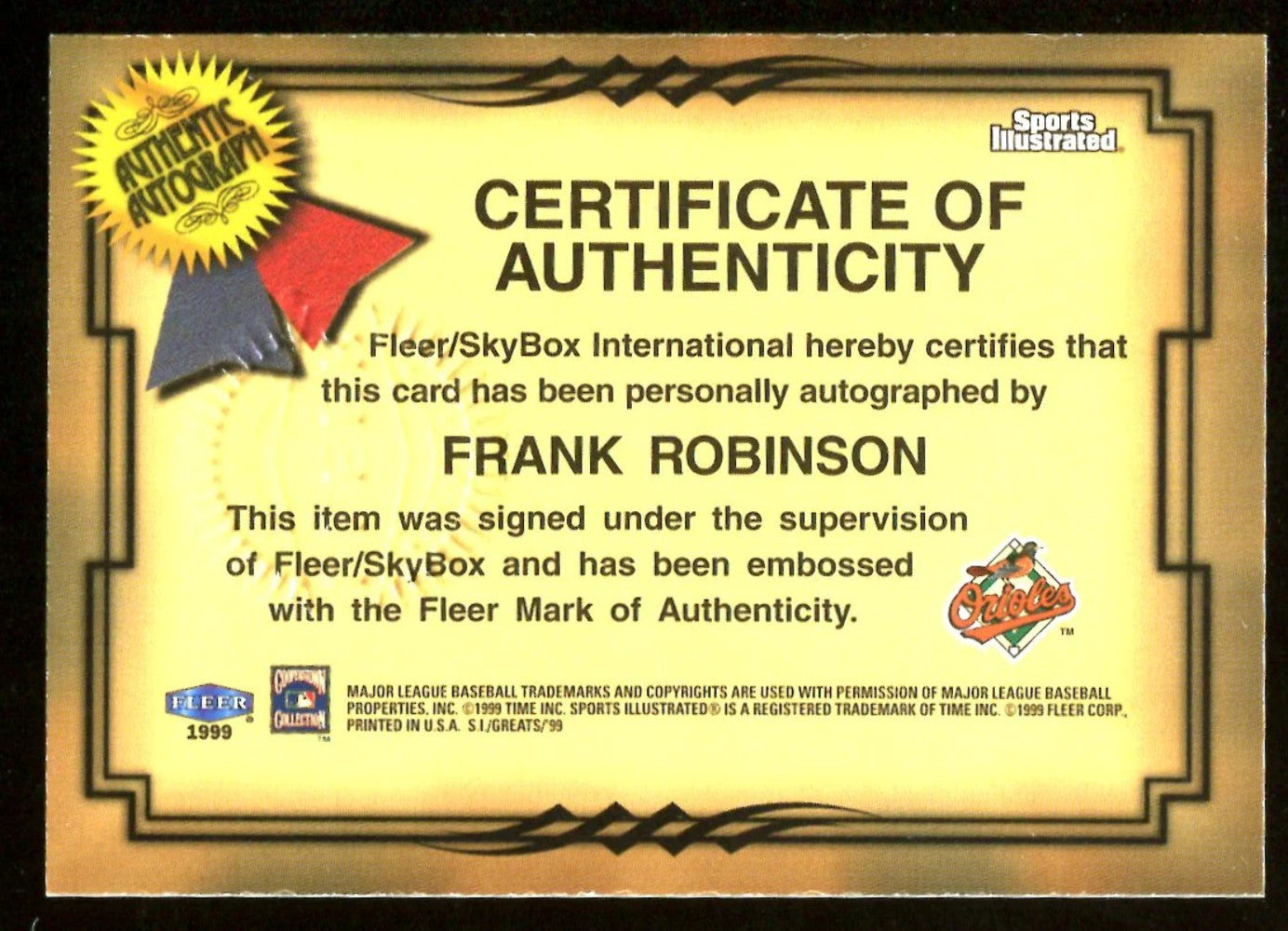 Frank Robinson 1999 Fleer Sports Illustrated