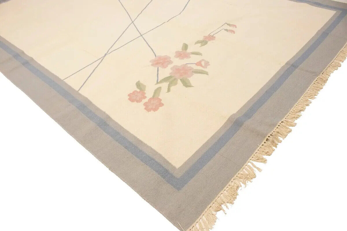 Large Contemporary Floral Dhurrie Rug Reversible