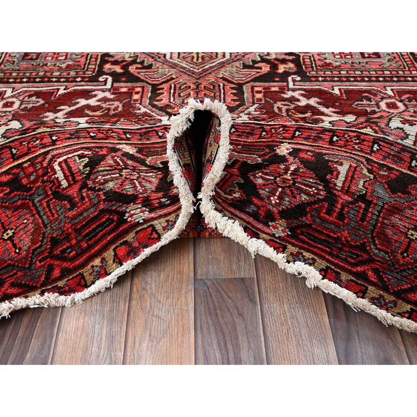 7'10"X10'6" Blush Red Vintage Zoroastrian Heris Pure Wool Hand Knotted Rug