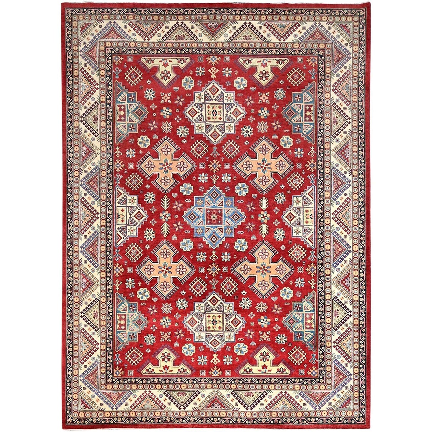 10'1"X13'9" Red Special Kazak Extra Soft Wool Hand Knotted Oriental Rug
