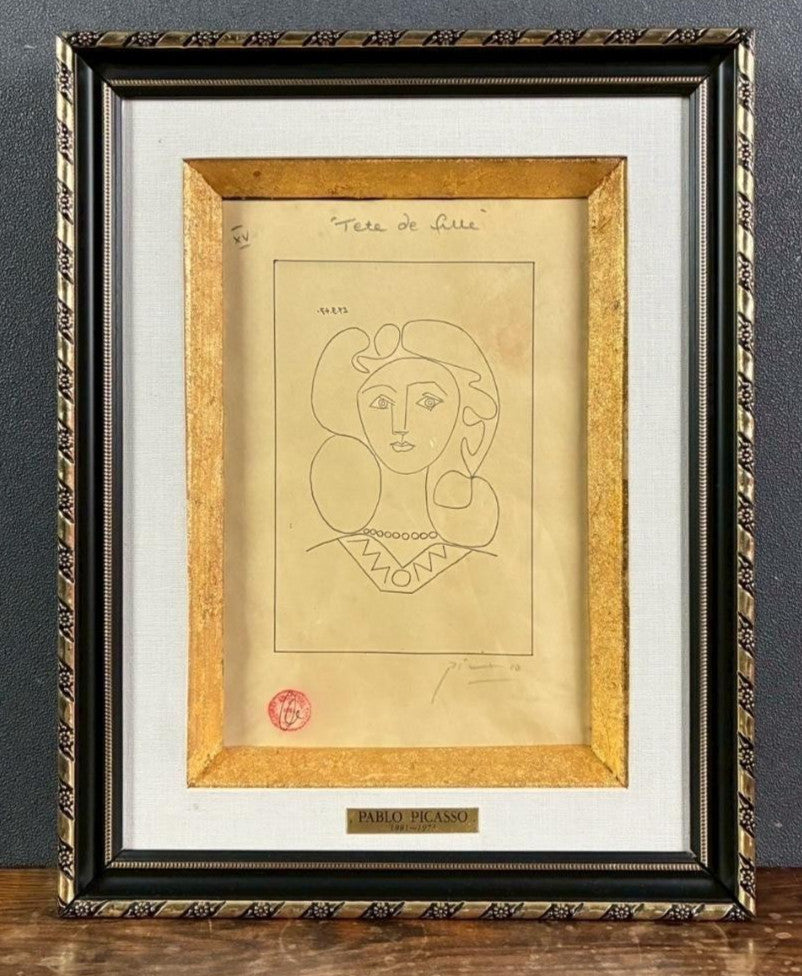 Pablo Picasso La Femme Au Collier Lithograph, Estate Stamp, Framed W/ Box