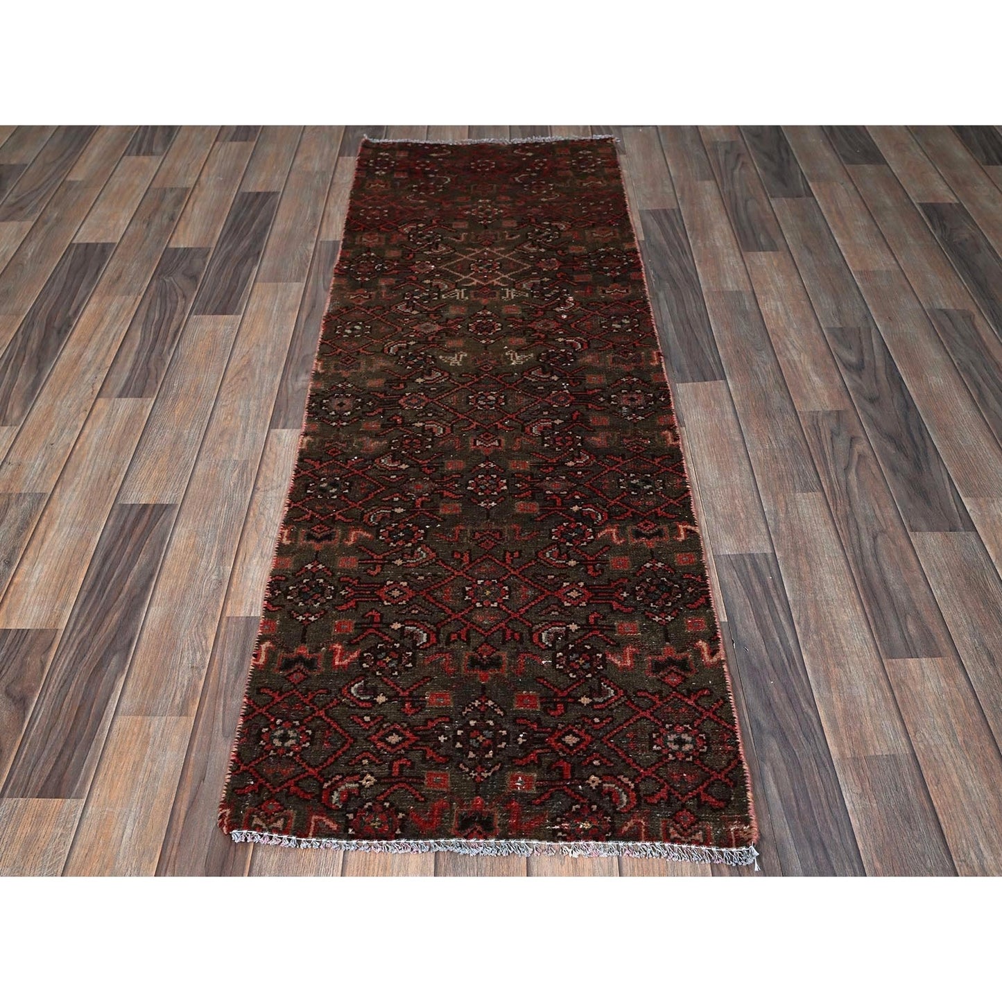 2'X5'8" Brown Vintage Zoroastrian Khamadan Hand Knotted Wool Runner Rug