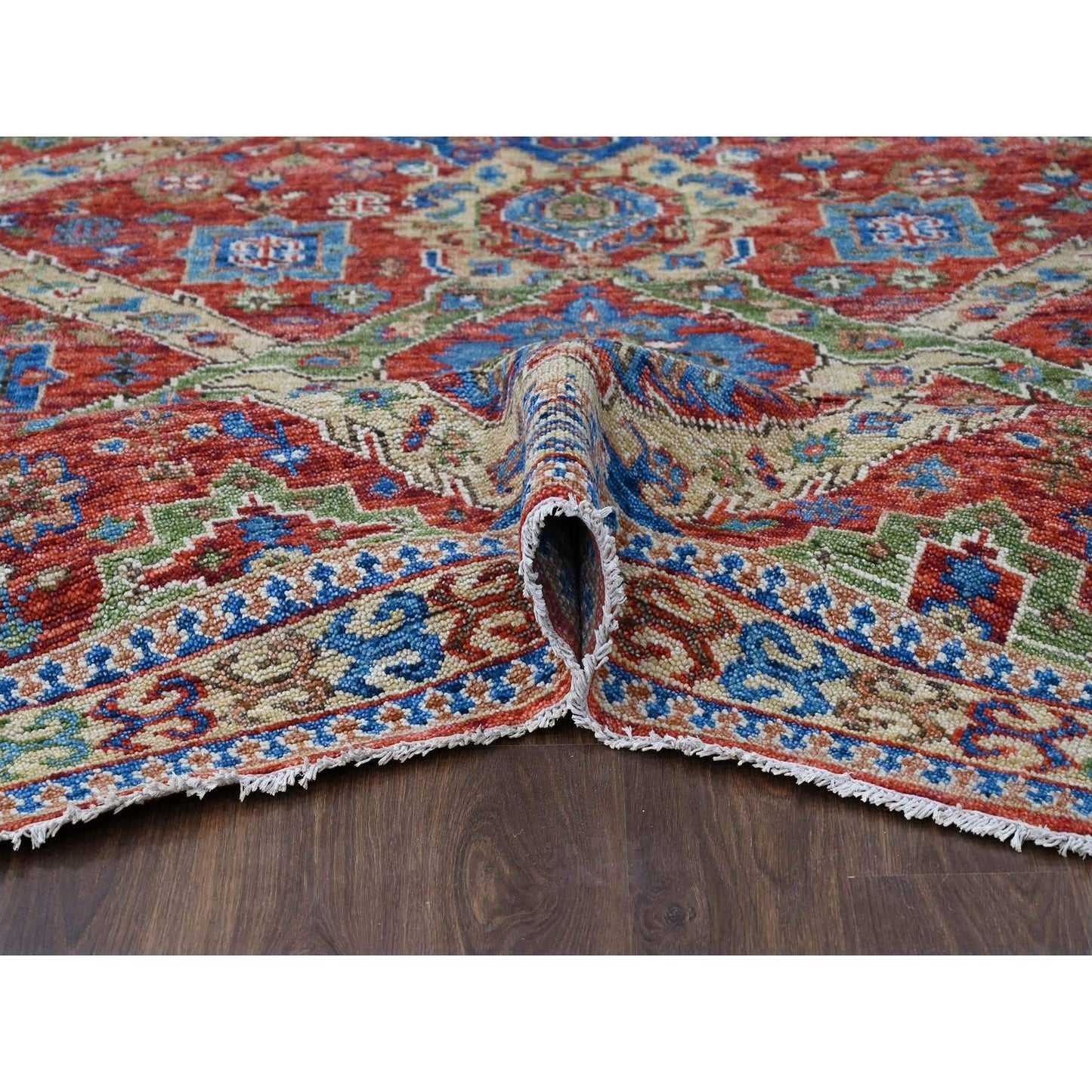 8'X9'10" Coral Red Heris With All Over Design Hand Knotted Wool Rug
