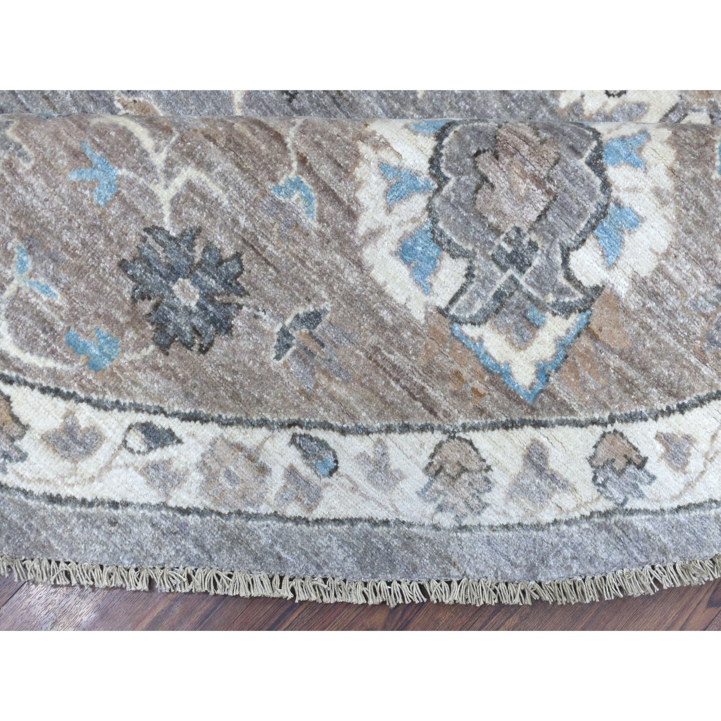 12'X12' Hand Knotted Soft Wool Fine Peshawar Silver Gray Round Rug