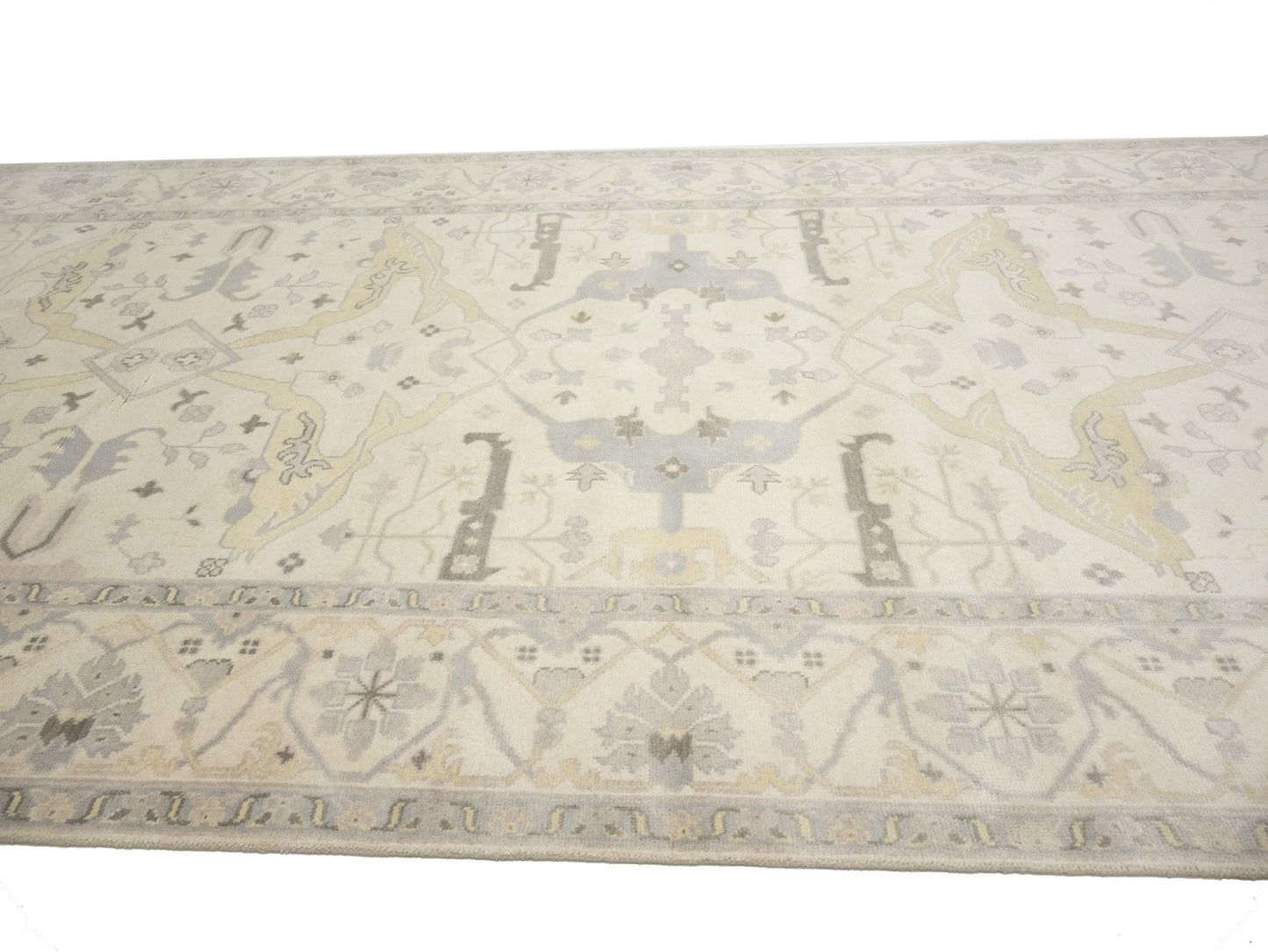 Hand-Knotted Wool Floral Oushak Oriental Rug Rare