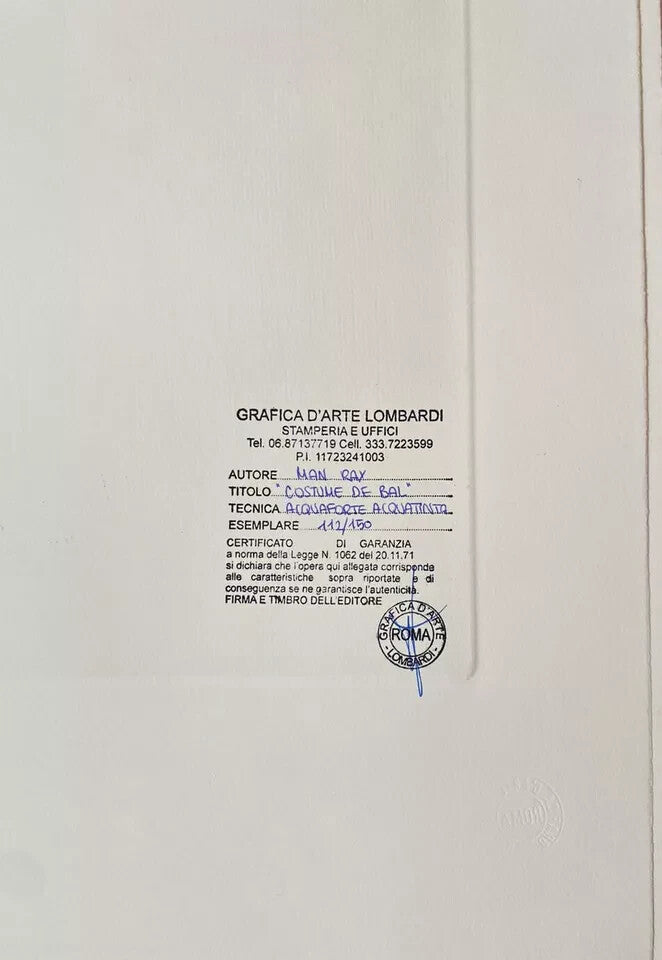 Man Ray Etching Coa Hand Signed Limited Edition Collection