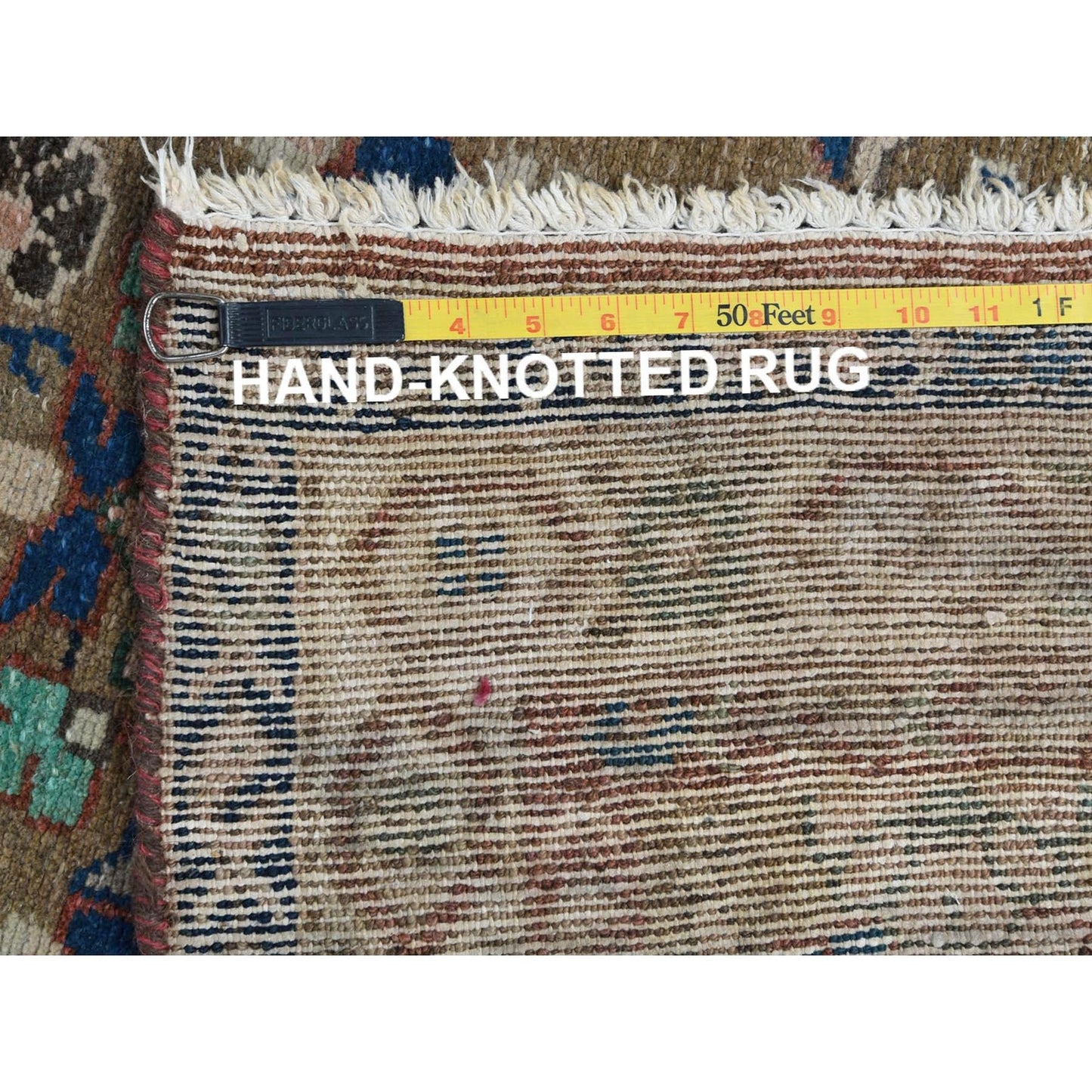 3'4"X9'9" Brown Vintage Farsian Amadan Worn Wool Hand Knotted Runner Rug