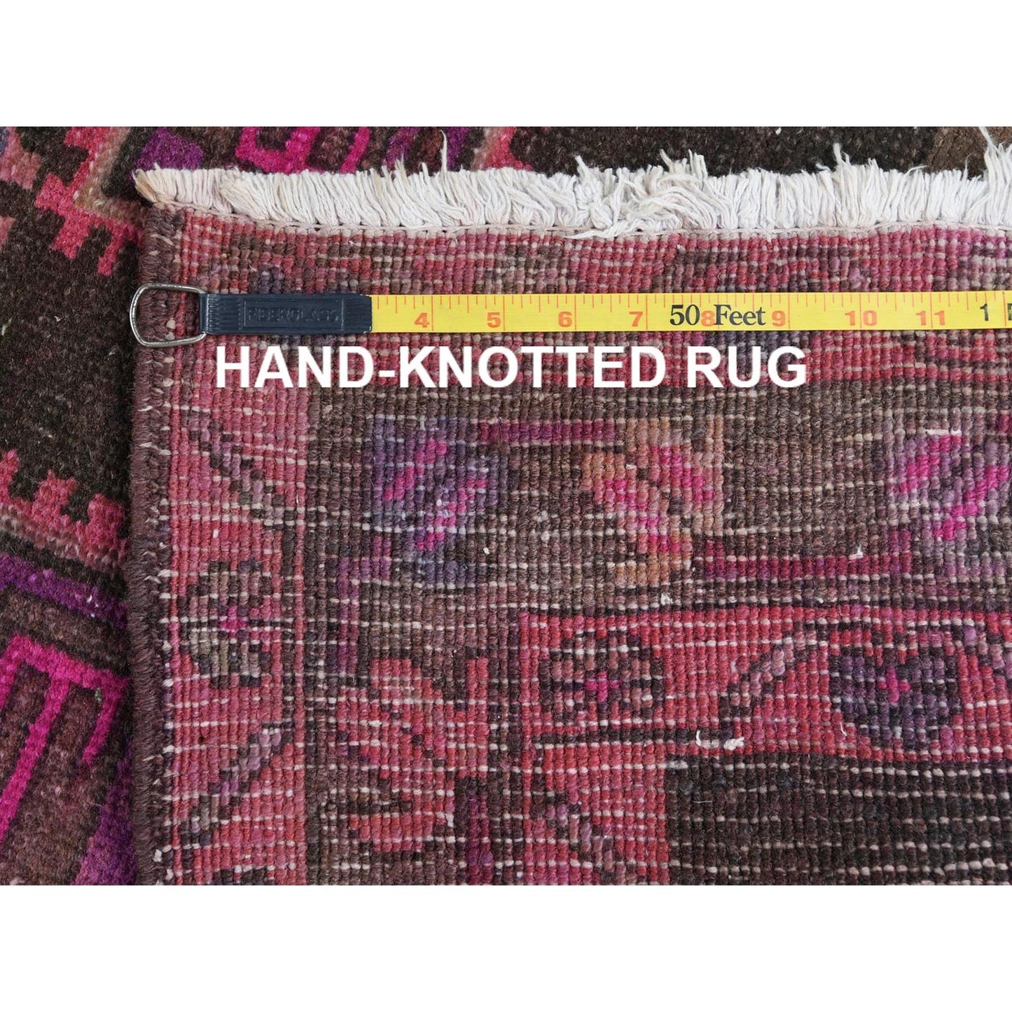 3'5"X9'5" Pink Hand Knotted Vintage Farsian Worn Wool Wide Runner Rug
