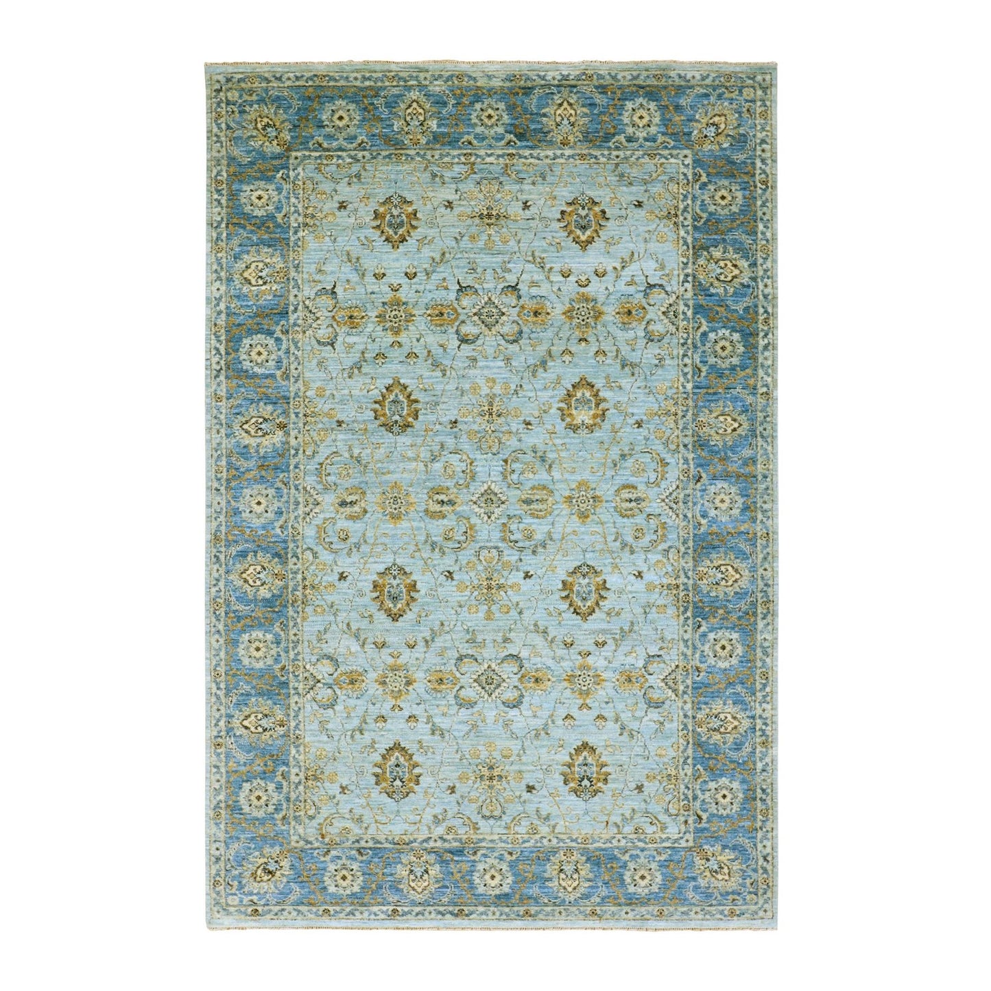 6'1"X9'3" Pale Blue Shah Abbas Flower Hand Knotted Wool Oriental Rug