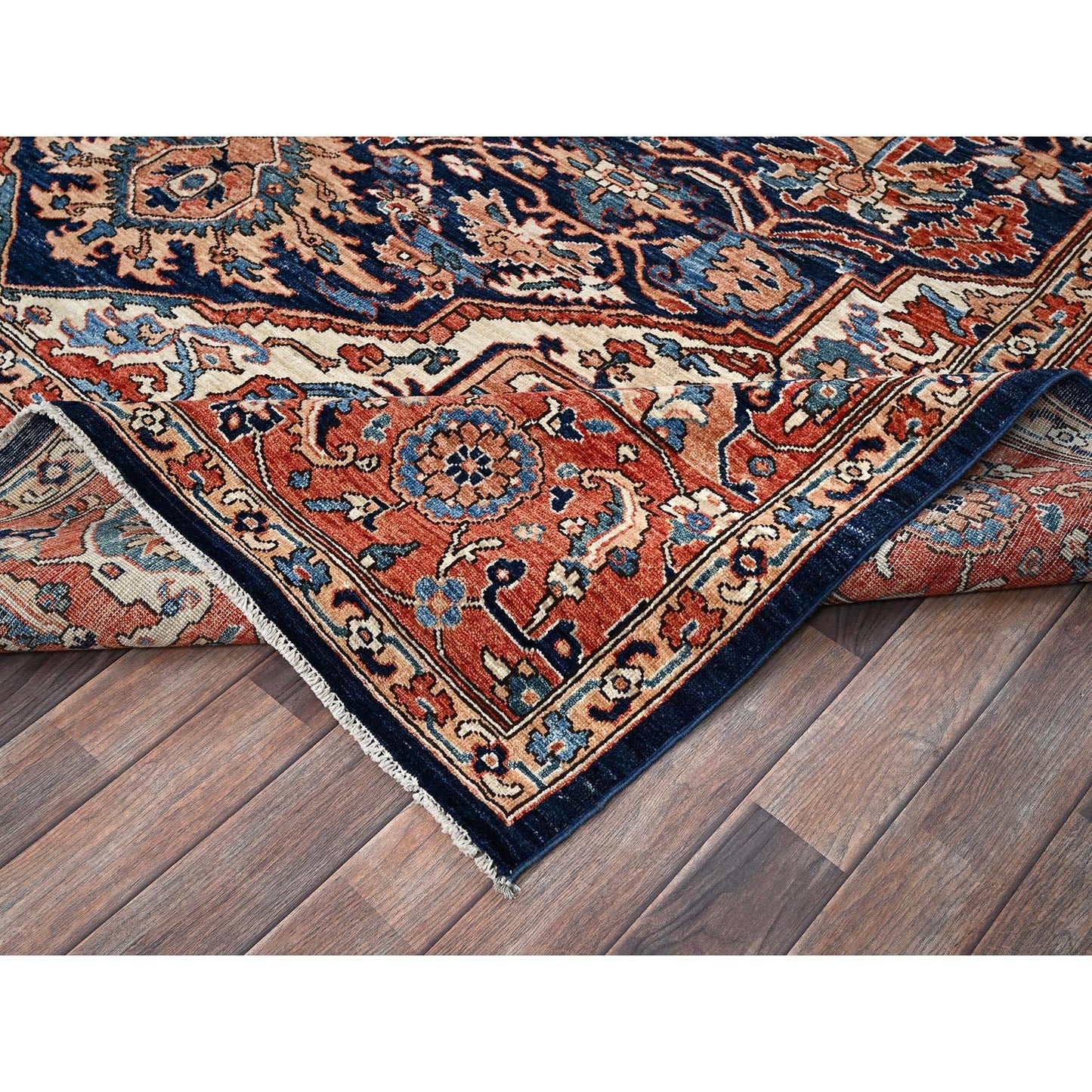 9'X12'1" Yale Blue Seeripe Heris Hand Knotted High Mountain Soft Wool Rug