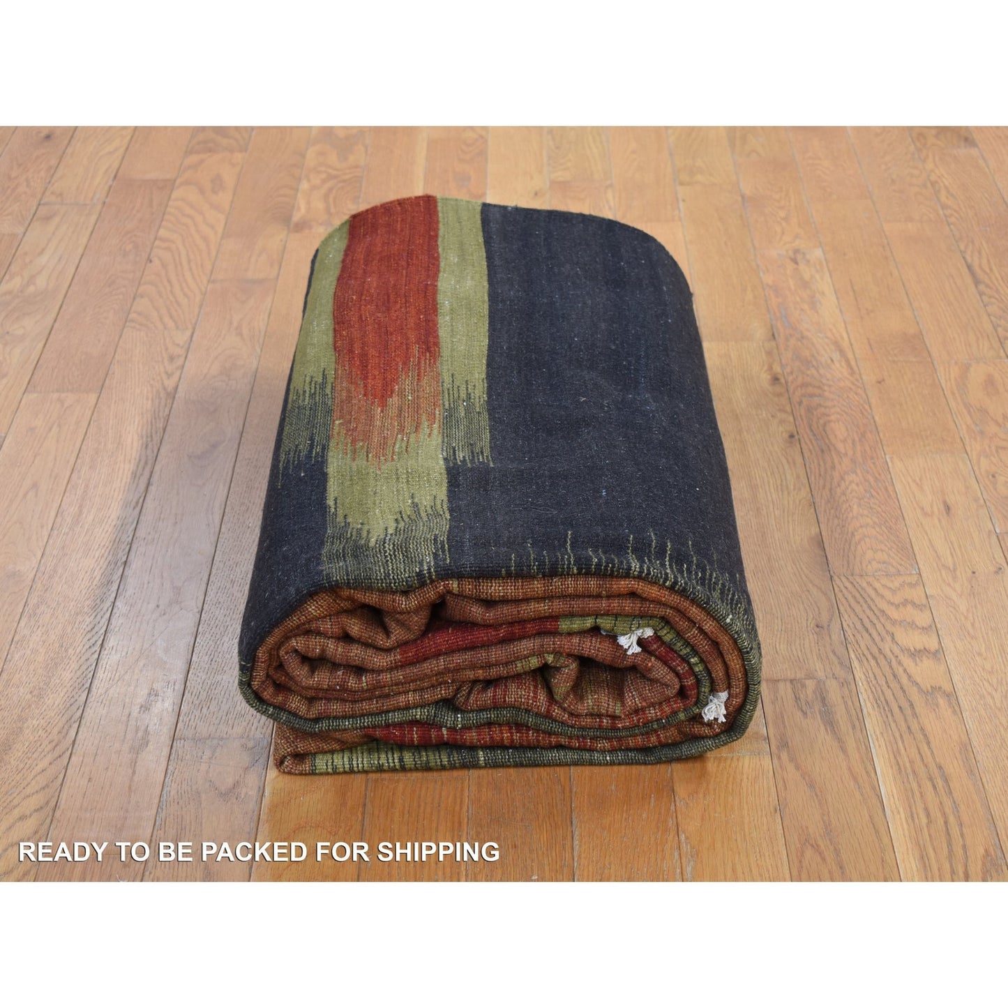 Rug 10'x14'6" Green Hand Woven Contemporary Kilim Design 100% Wool