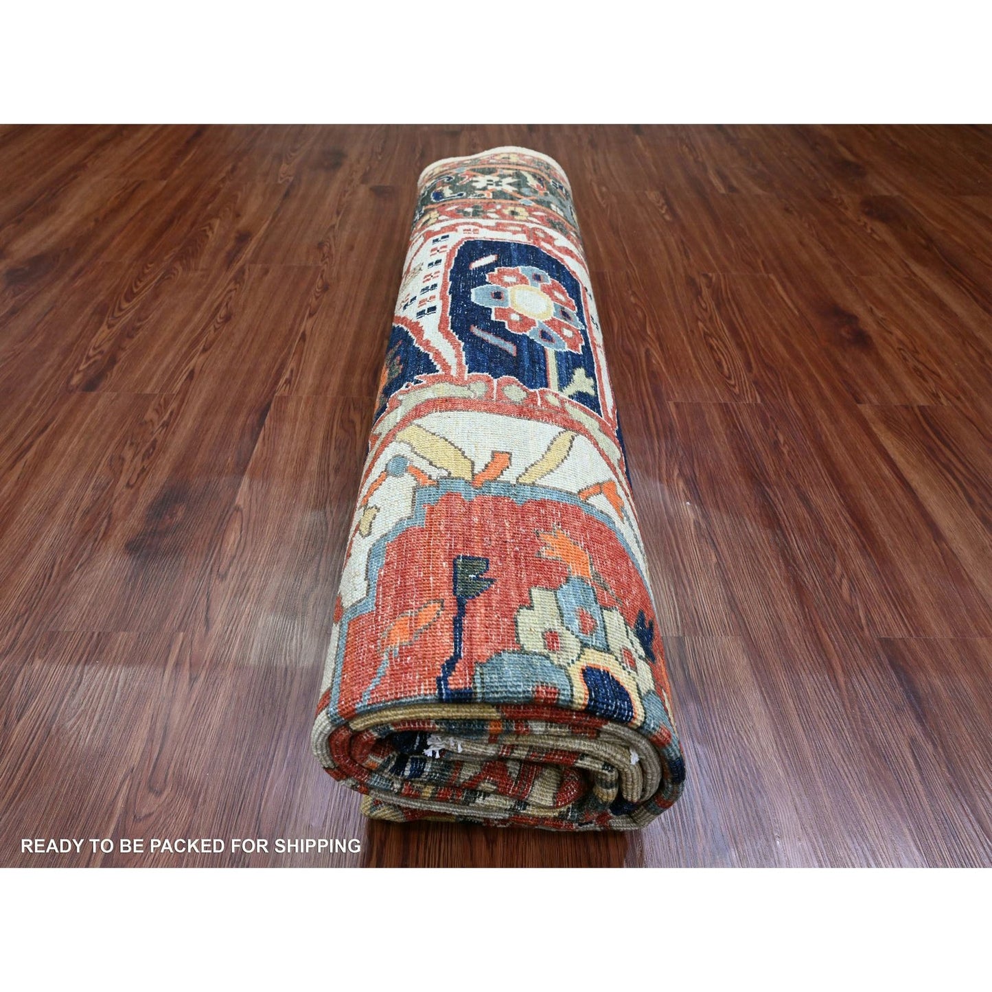 8'2"X10' Brown With Blue Hand Knotted Aryana Seeripe Heris Pure Wool Rug