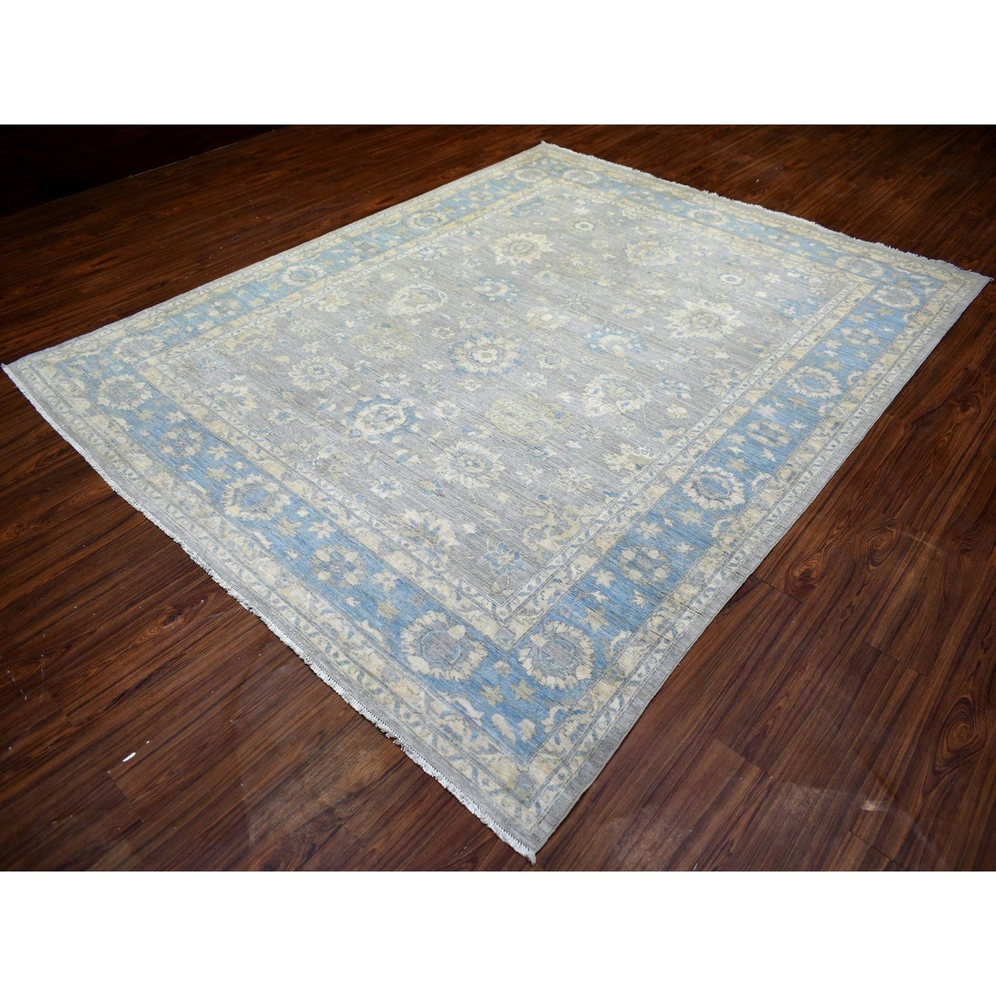 8'X10' Cloud Gray Wool Hand Knotted Finer Peshawar Rug