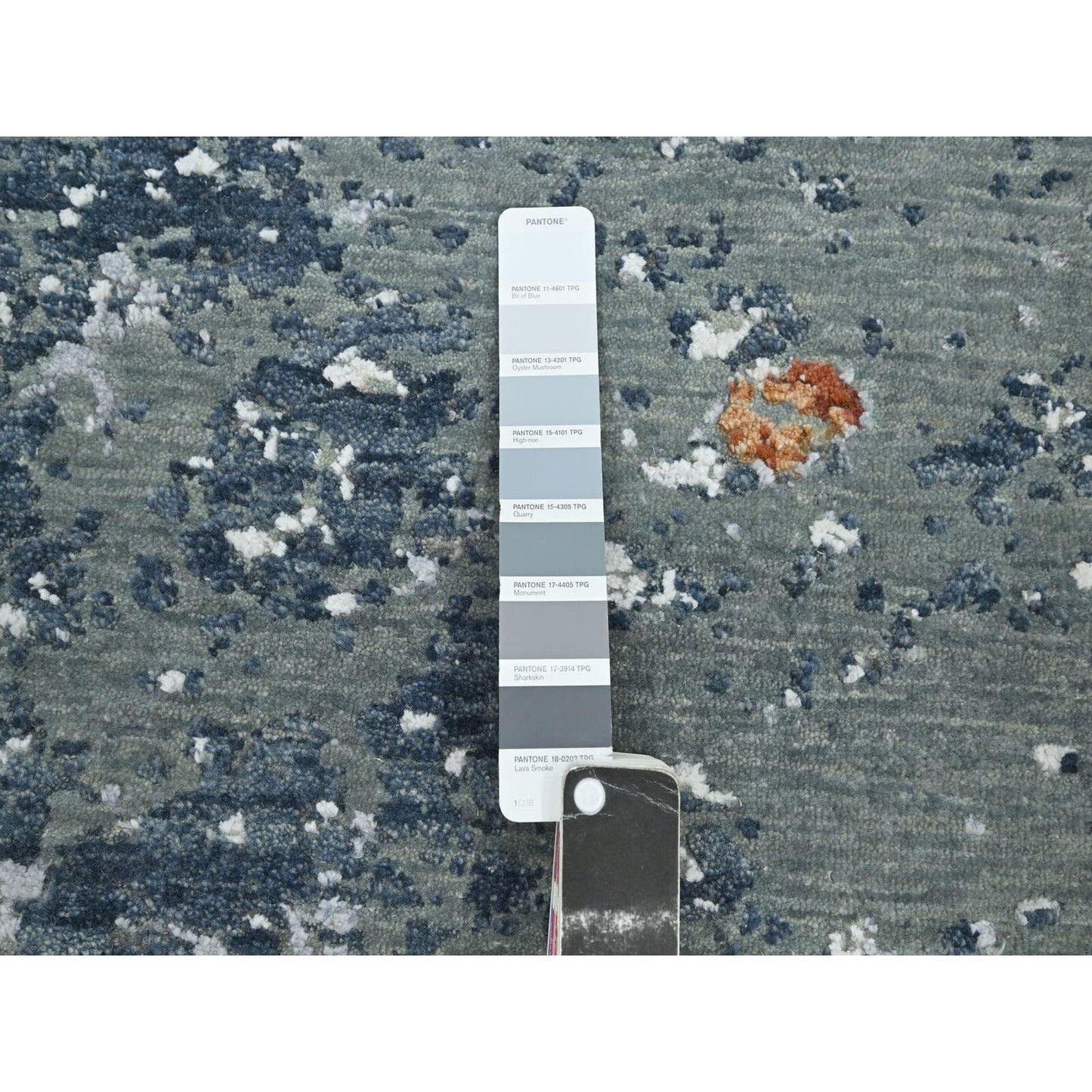 8'X8' Gray With Peach Abstract Design Pure Wool Hand Knotted Round Rug