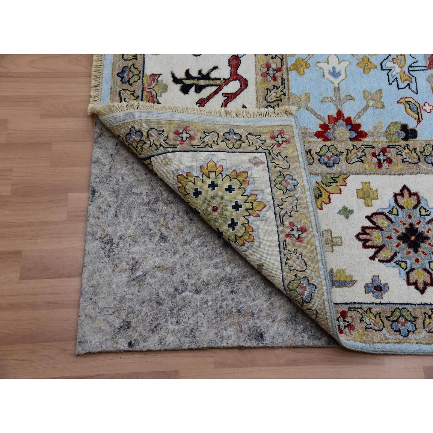 9'X12'5" Azure Sky Blue Hand Knotted Wool Agra Leaf Design Oriental Rug