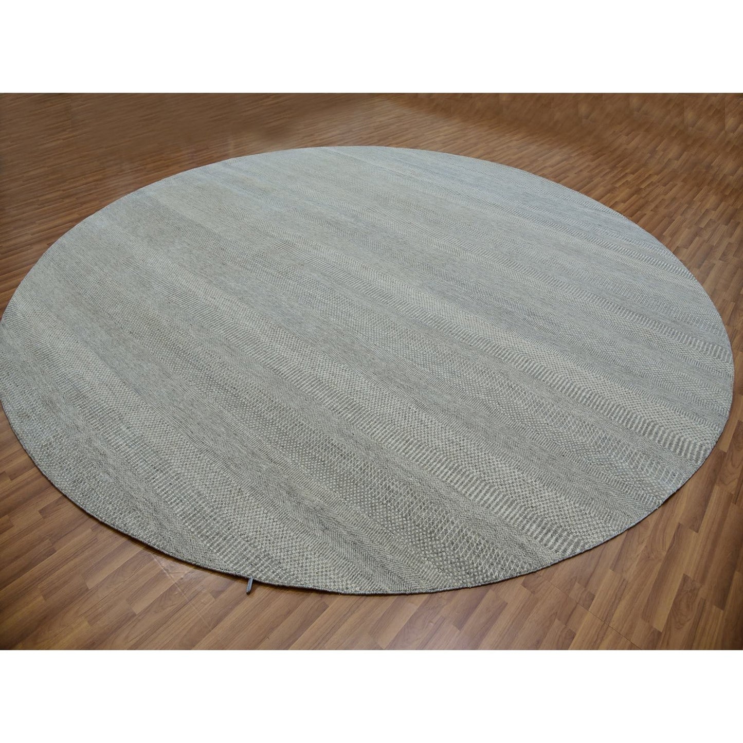 13'X13' Repose Gray Shiny Undyed Wool Hand Knotted Modern Grass Round Rug