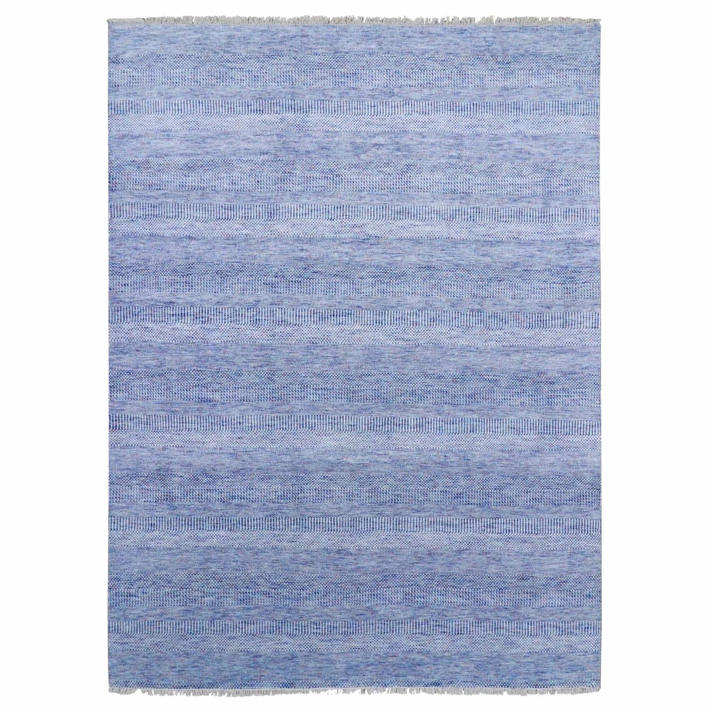9'1"X12'2" Blue Hand Knotted Grass Design Gabbeh Wool And Silk Rug