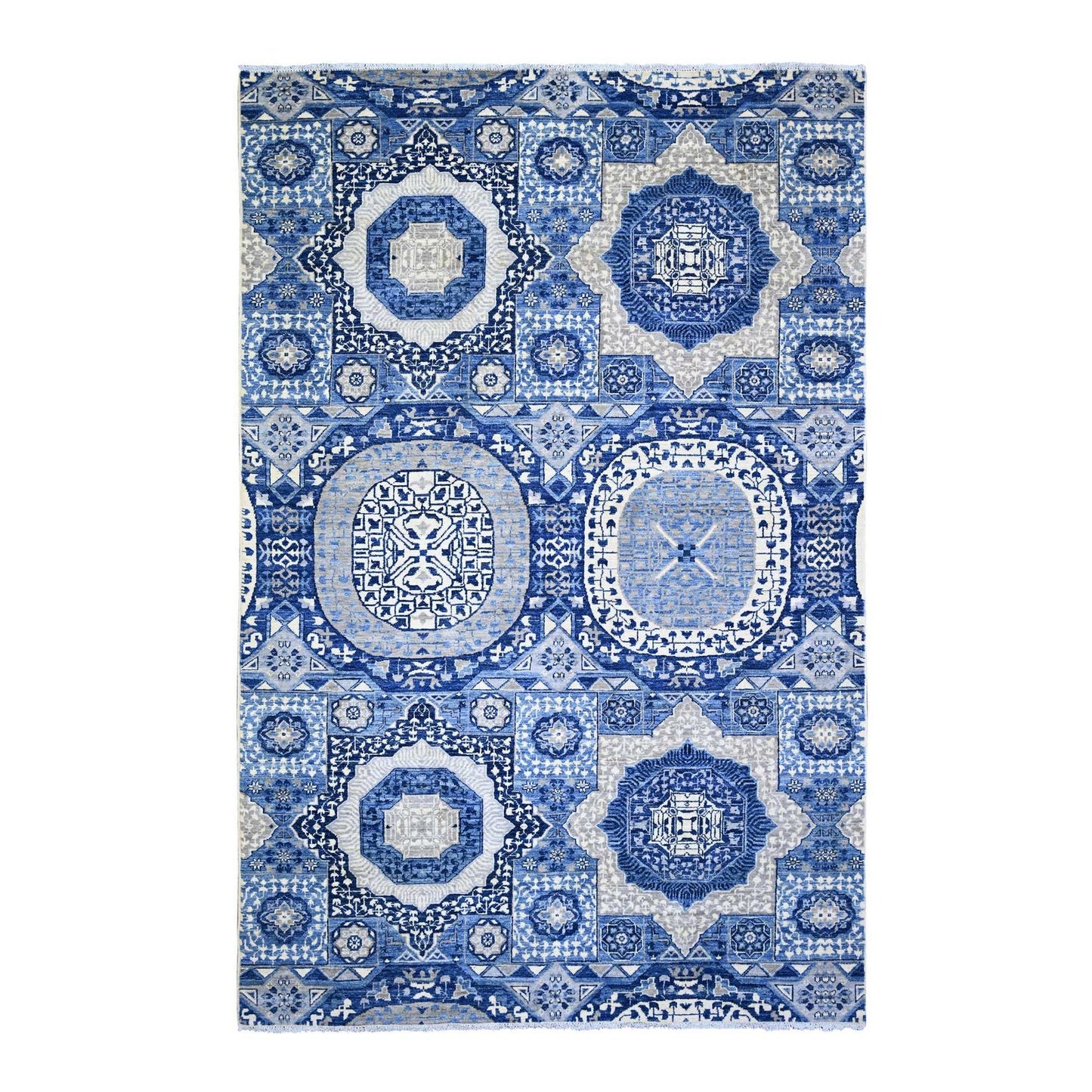 5'7"X9'2" Little Boy Blue Soft Wool Hand Knotted Finer Peshawar Rug